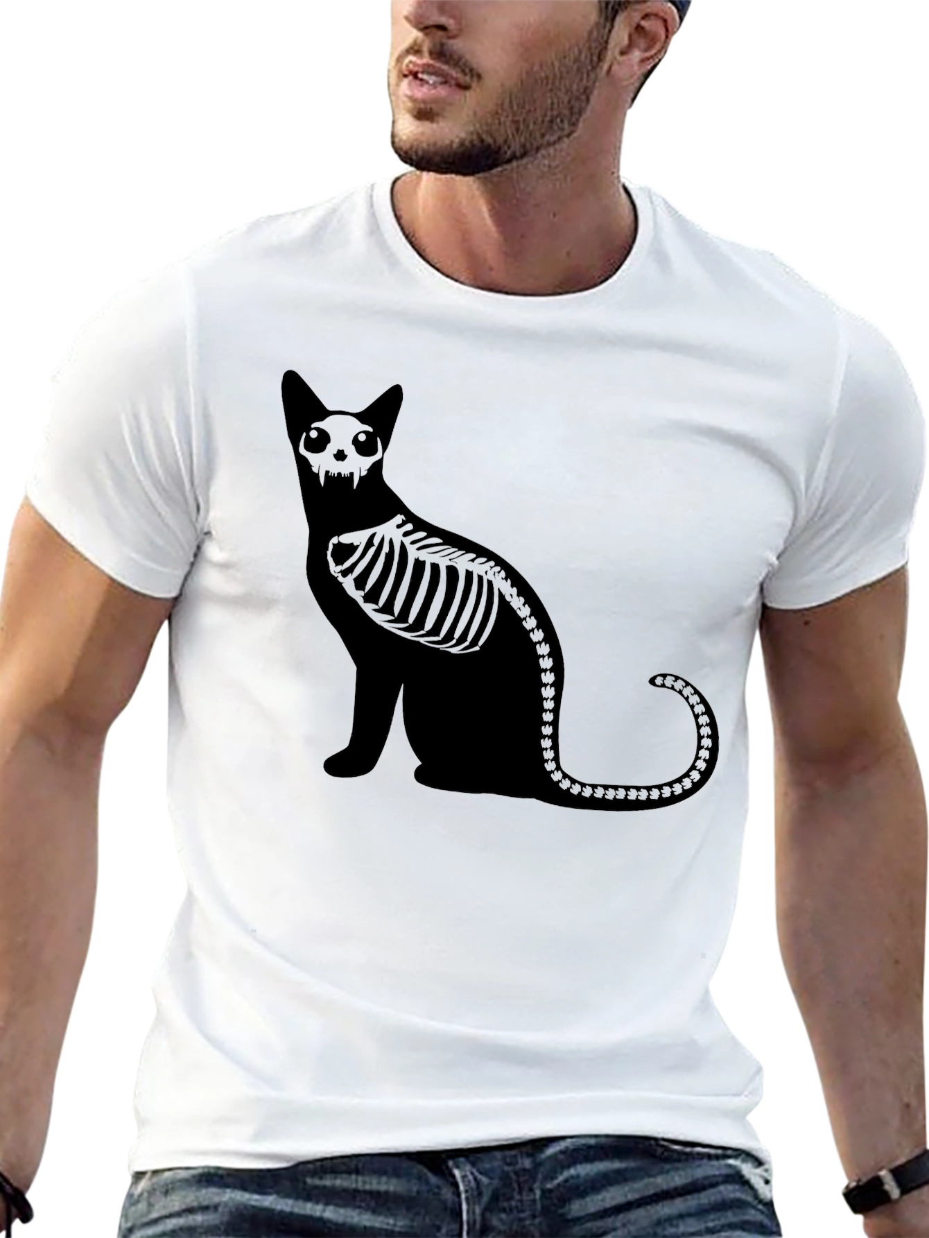 Skeleton Cat Graphic Black T-Shirt
