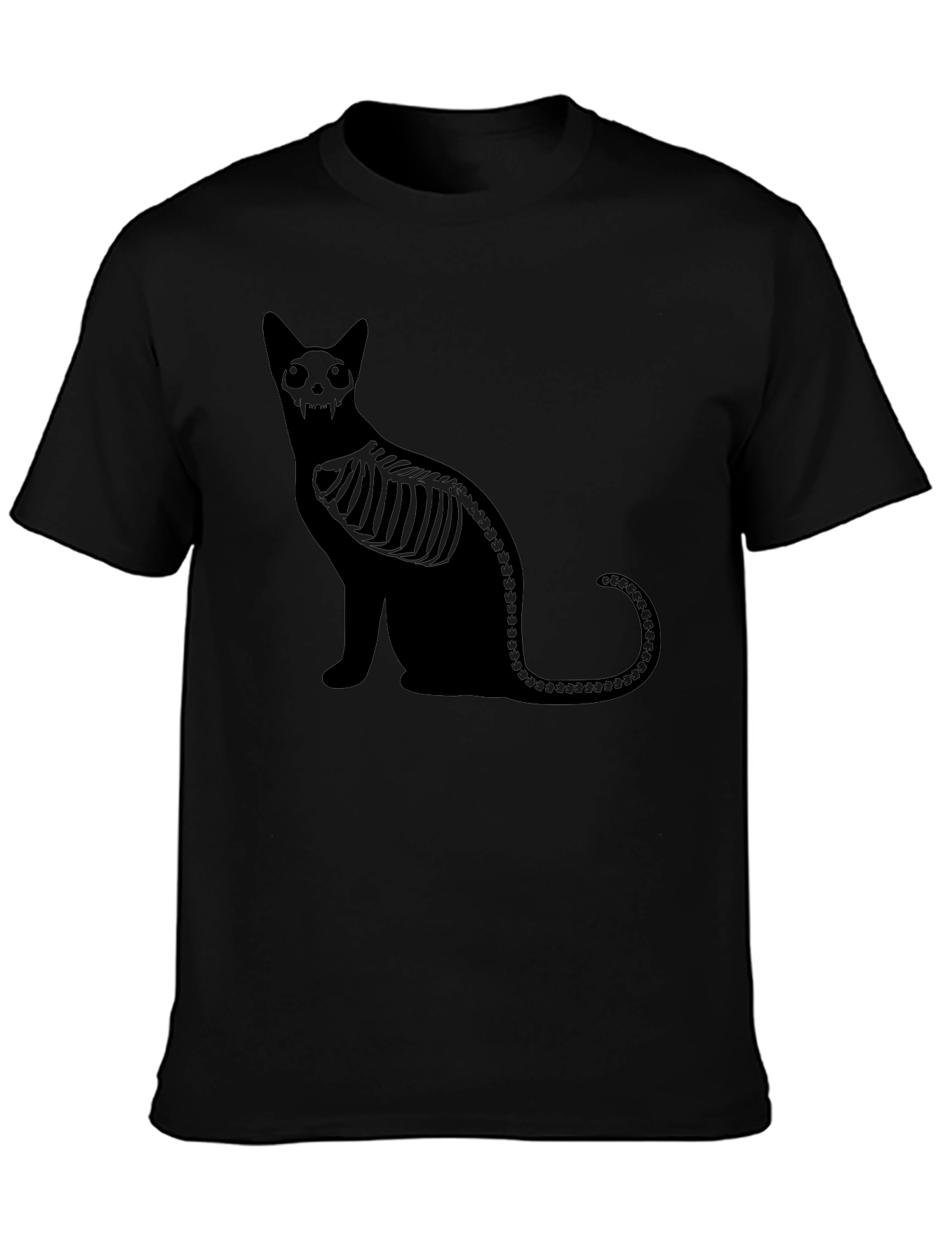 Skeleton Cat Graphic Black T-Shirt