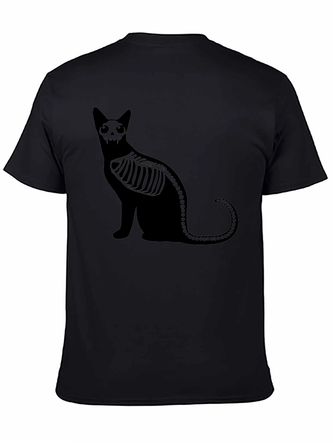 Skeleton Cat Graphic Black T-Shirt