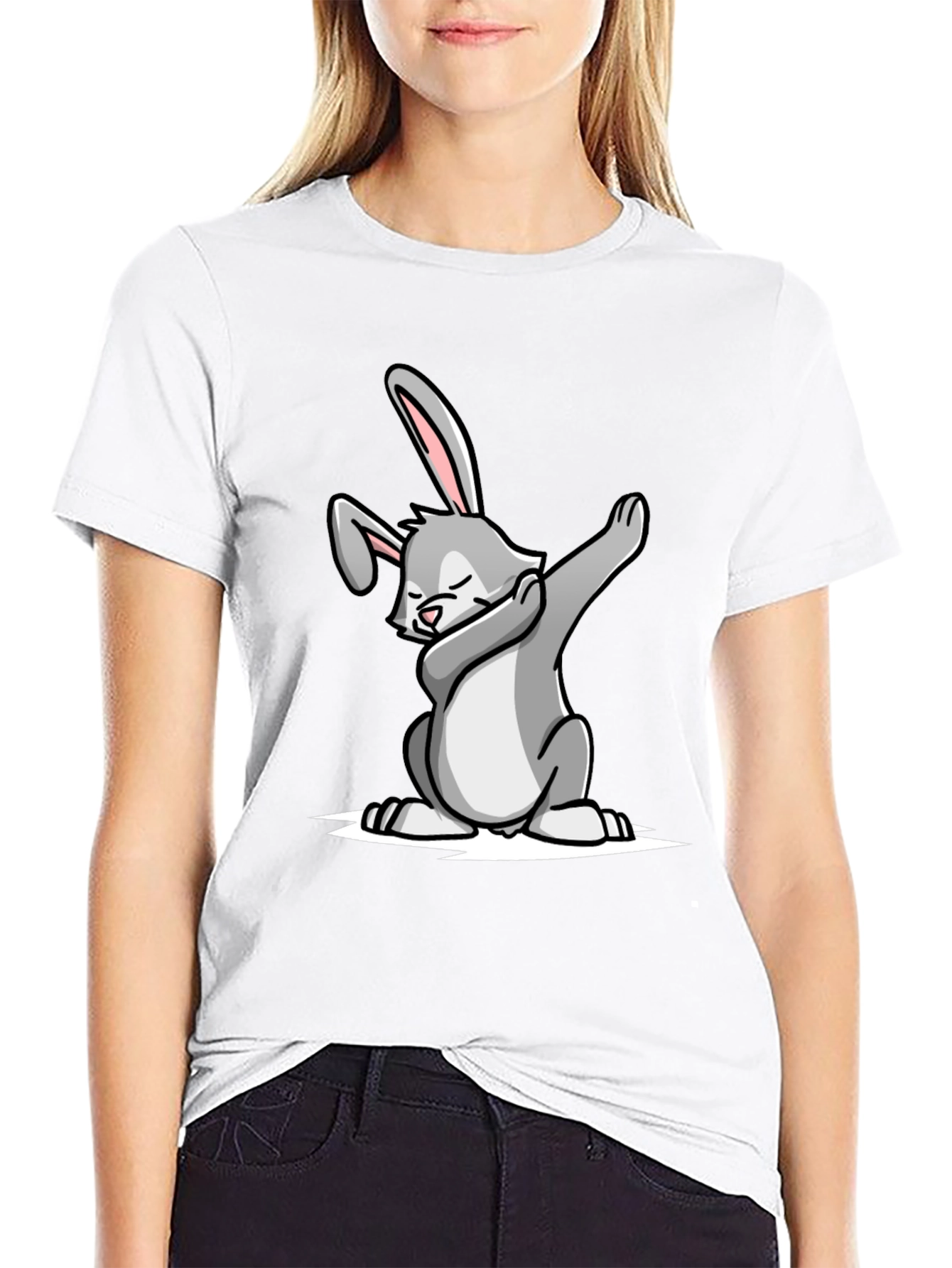 Dabbing Bunny Graphic Tee - Black Cotton T-Shirt