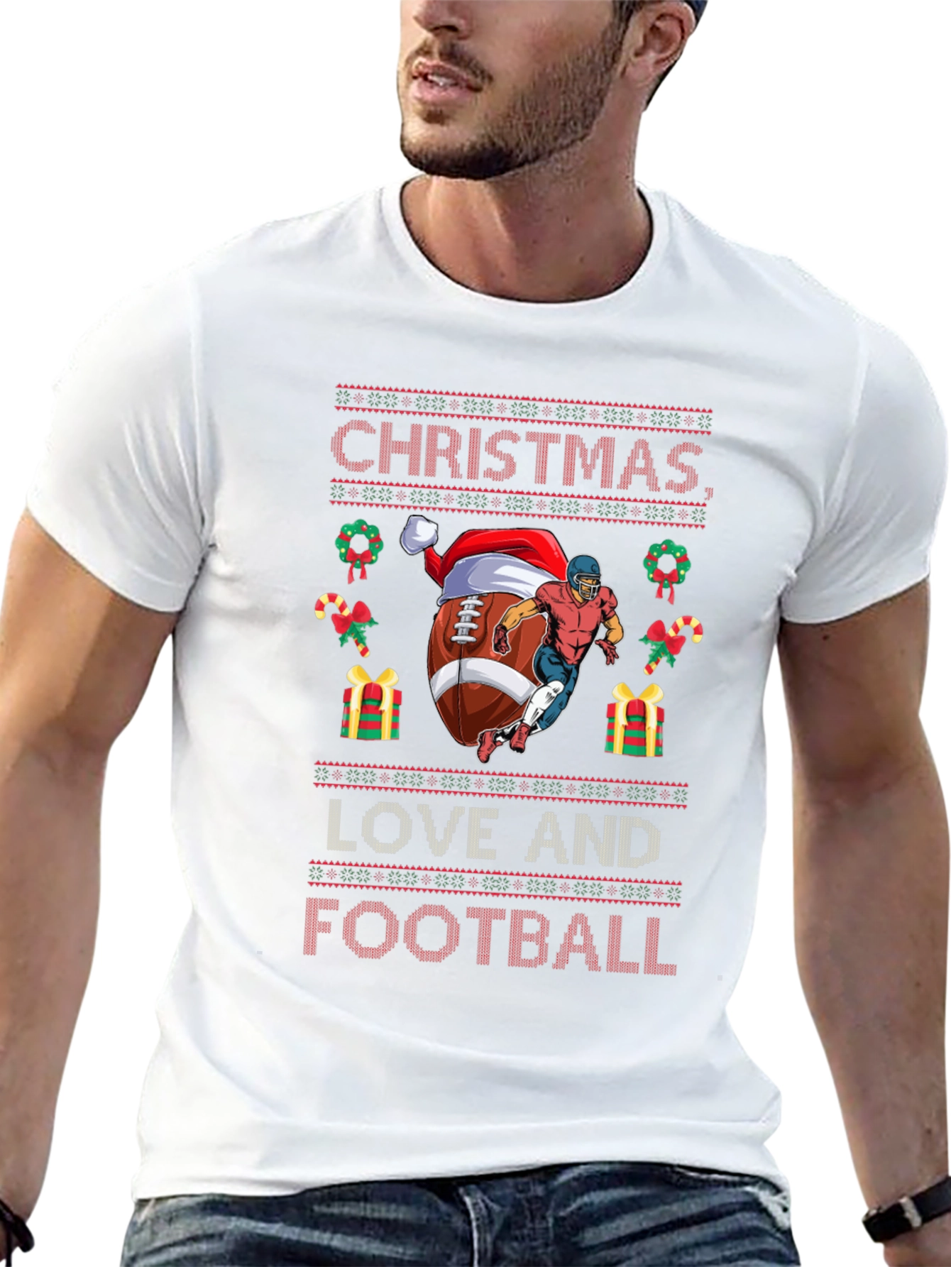 Christmas Love and Football Holiday T-Shirt