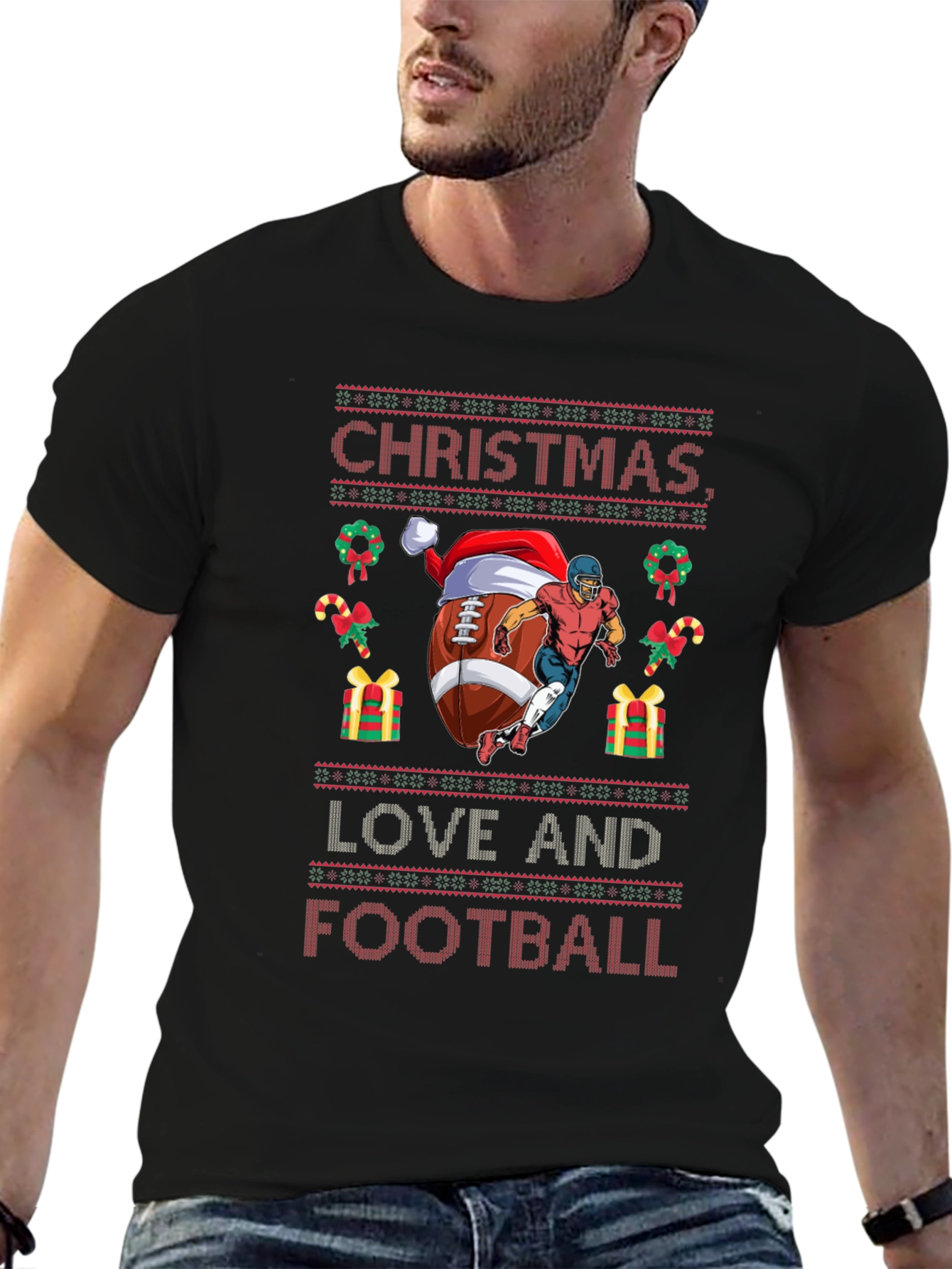 Christmas Love and Football Holiday T-Shirt