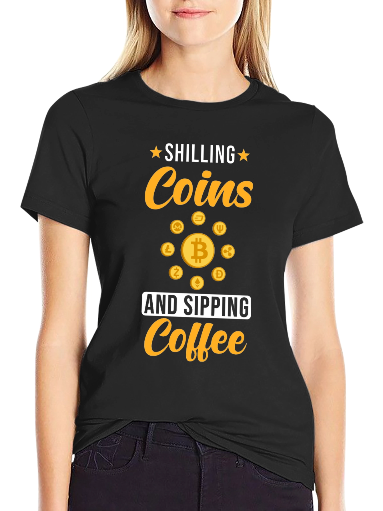 Shilling Coins and Sipping Coffee Black T-Shirt