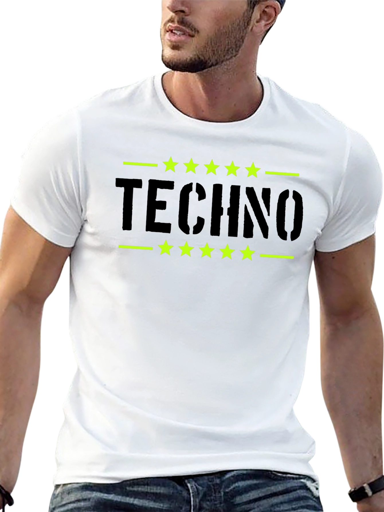 Techno Stars Graphic Tee - Black Cotton T-Shirt