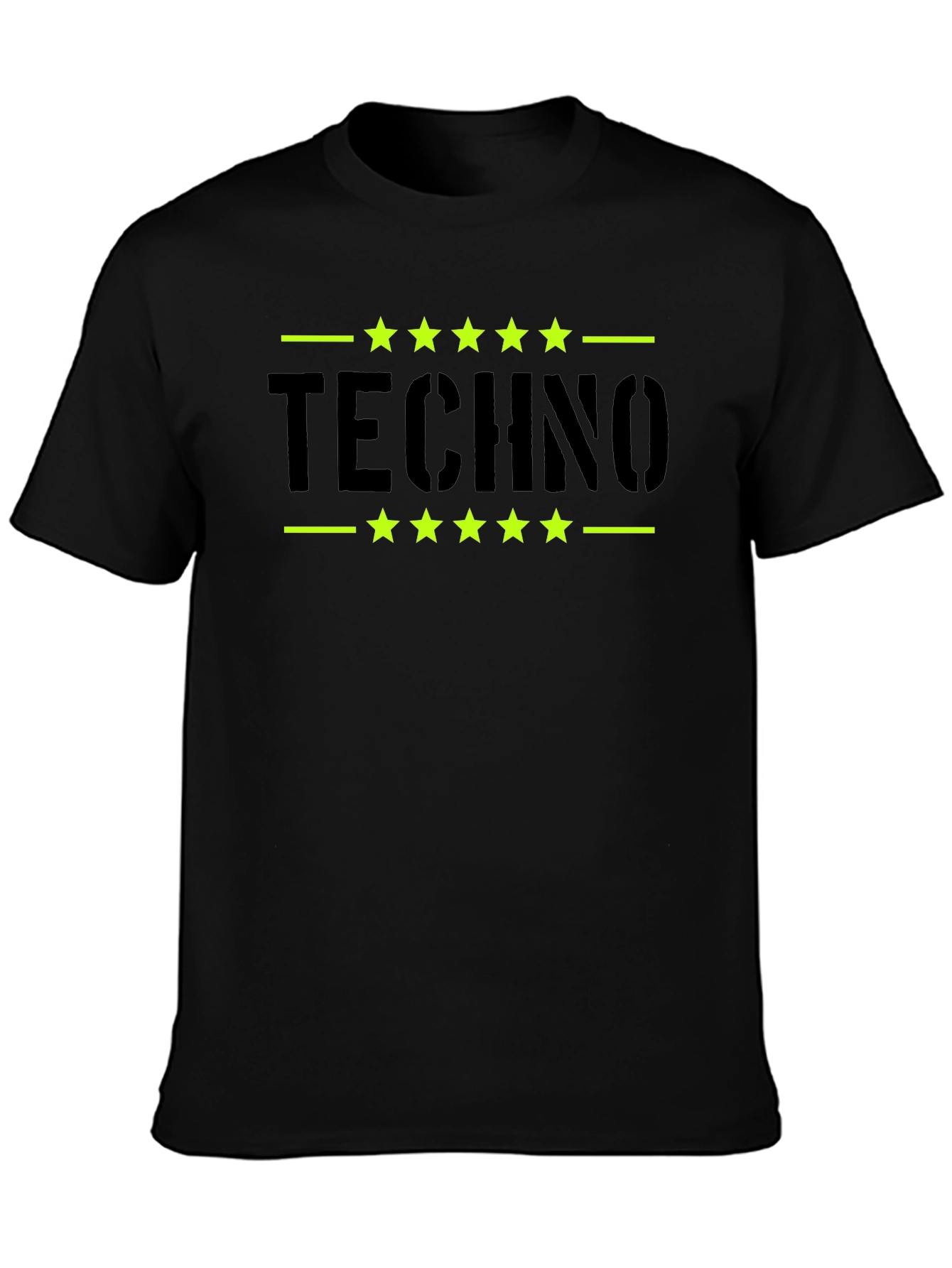 Techno Stars Graphic Tee - Black Cotton T-Shirt