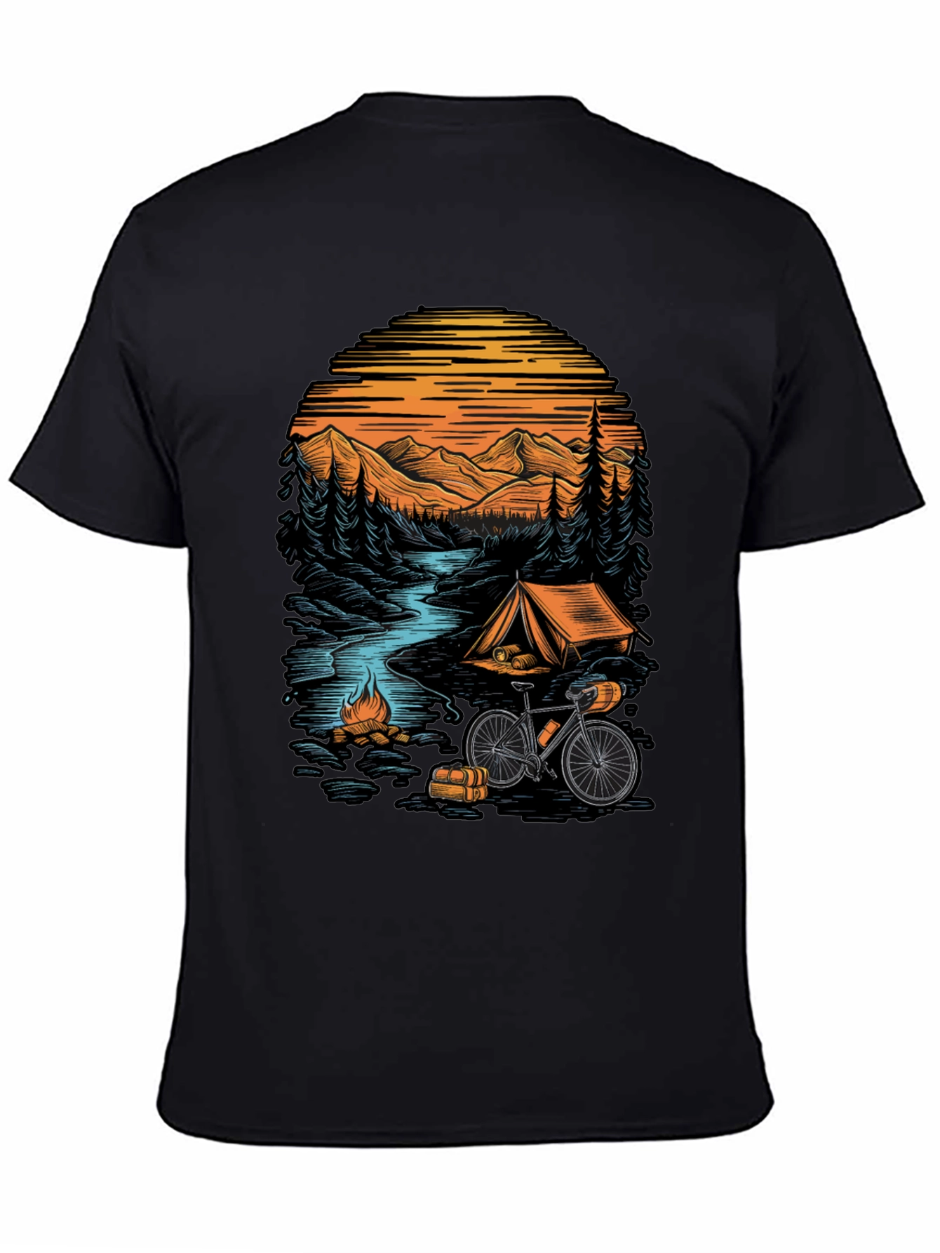Adventure Camping T-Shirt - Mountain & Bicycle Design