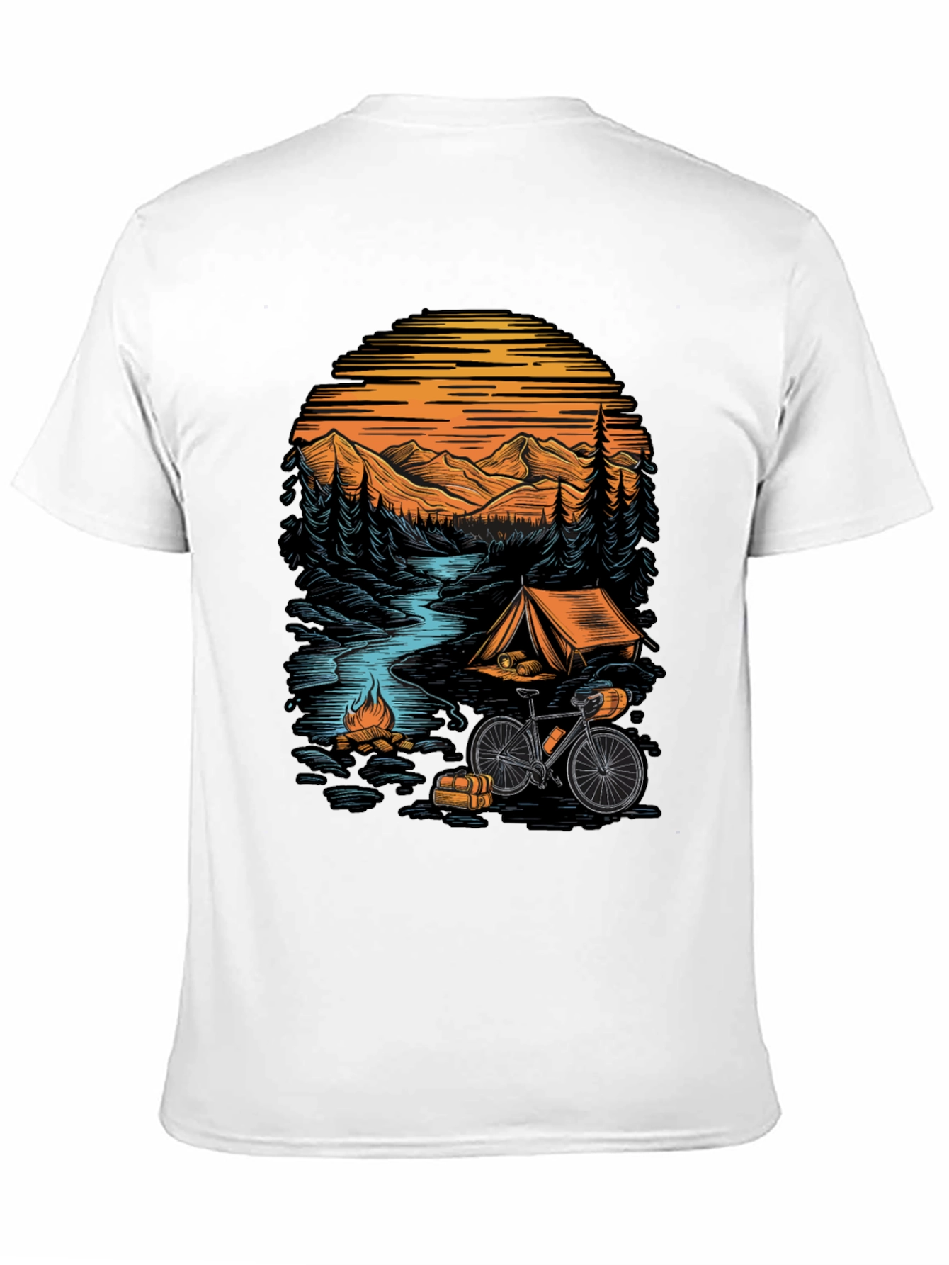 Adventure Camping T-Shirt - Mountain & Bicycle Design