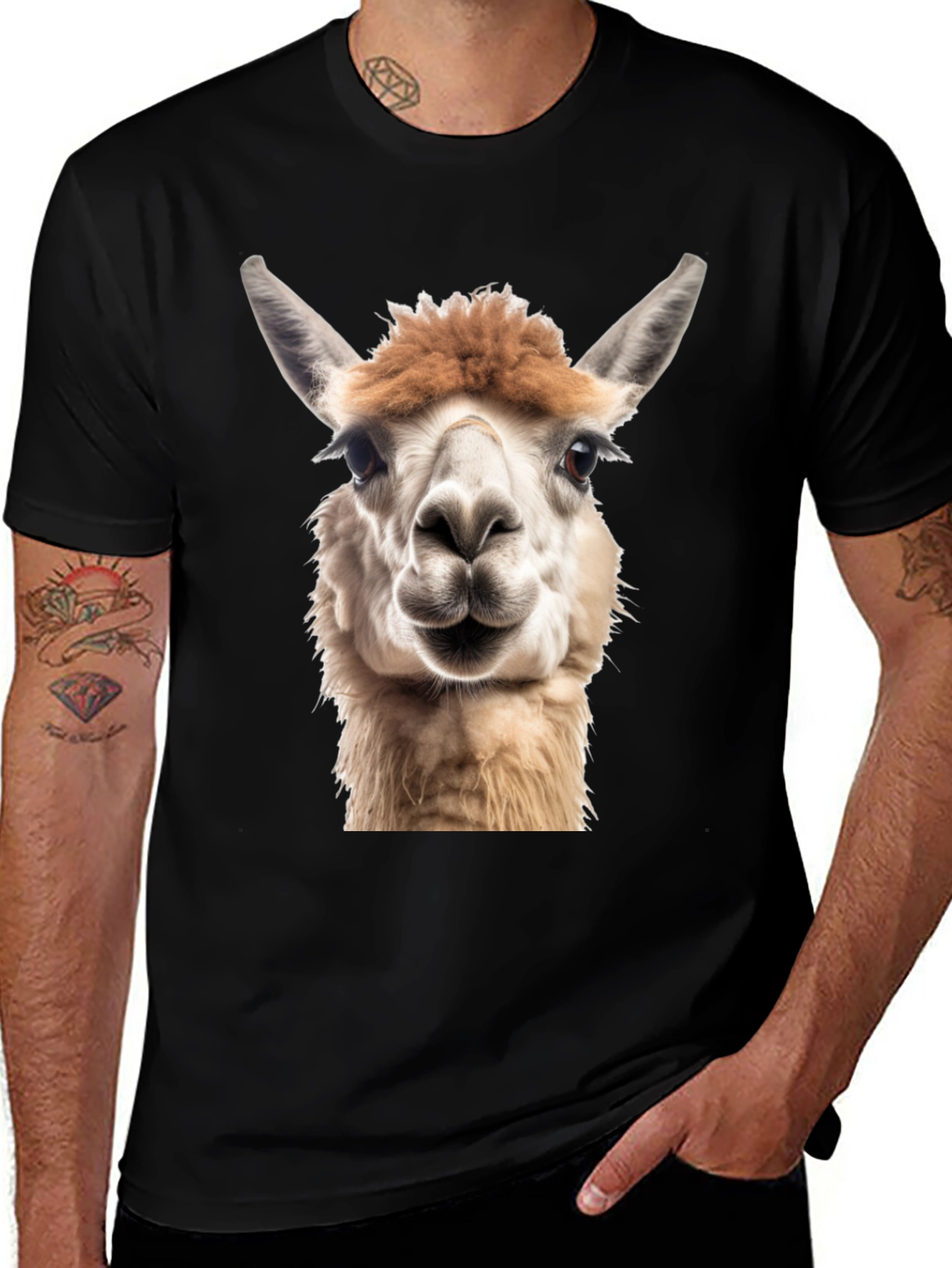 Alpaca Face Graphic Black T-Shirt