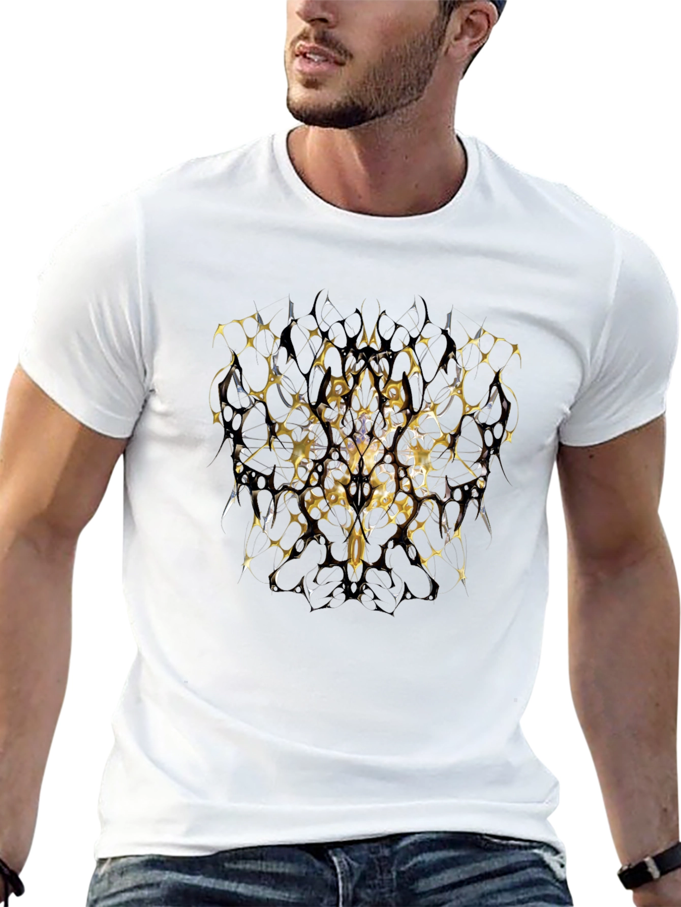 Abstract Geometric Tee - Black & Gold Design