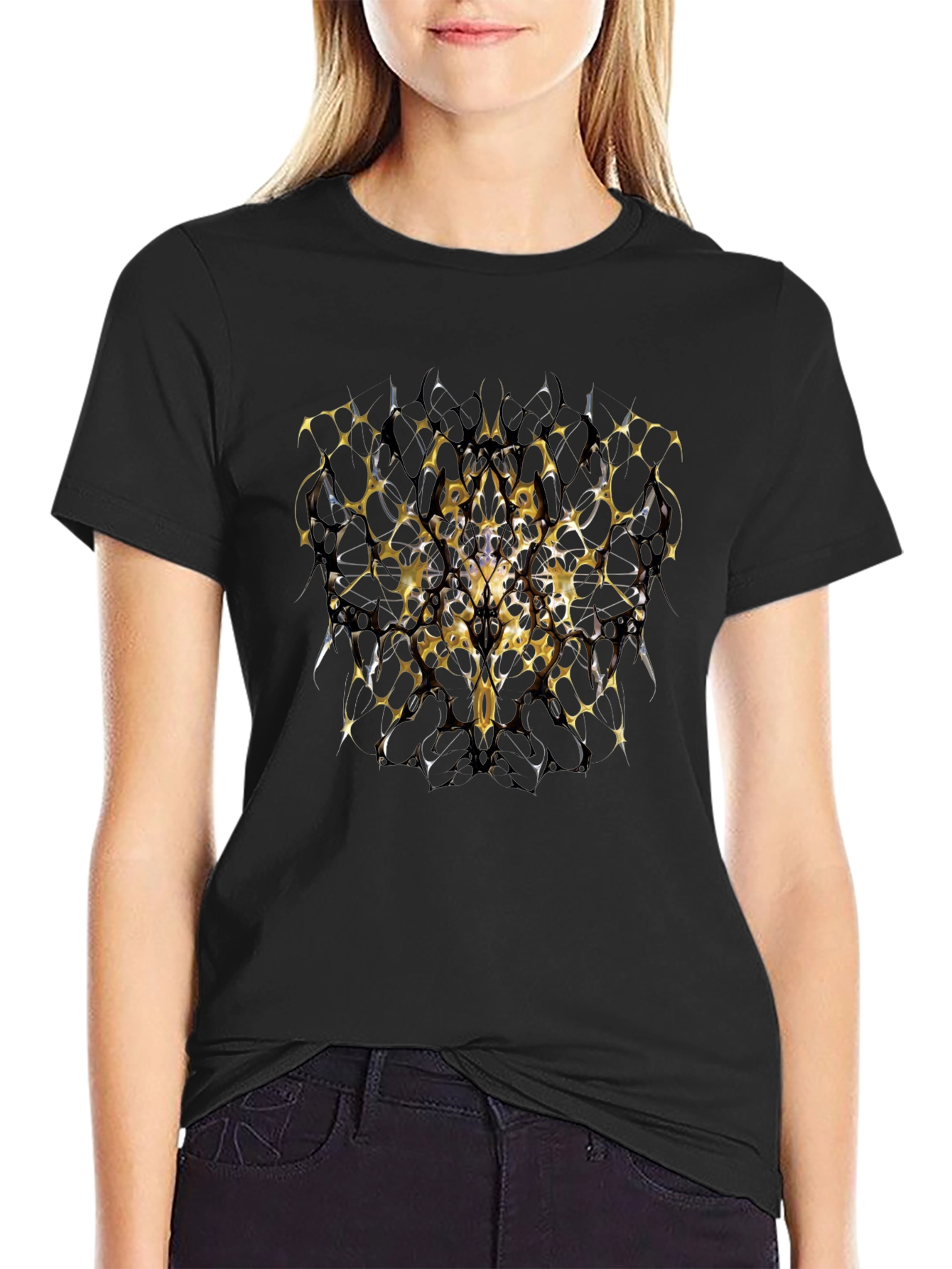 Abstract Geometric Tee - Black & Gold Design