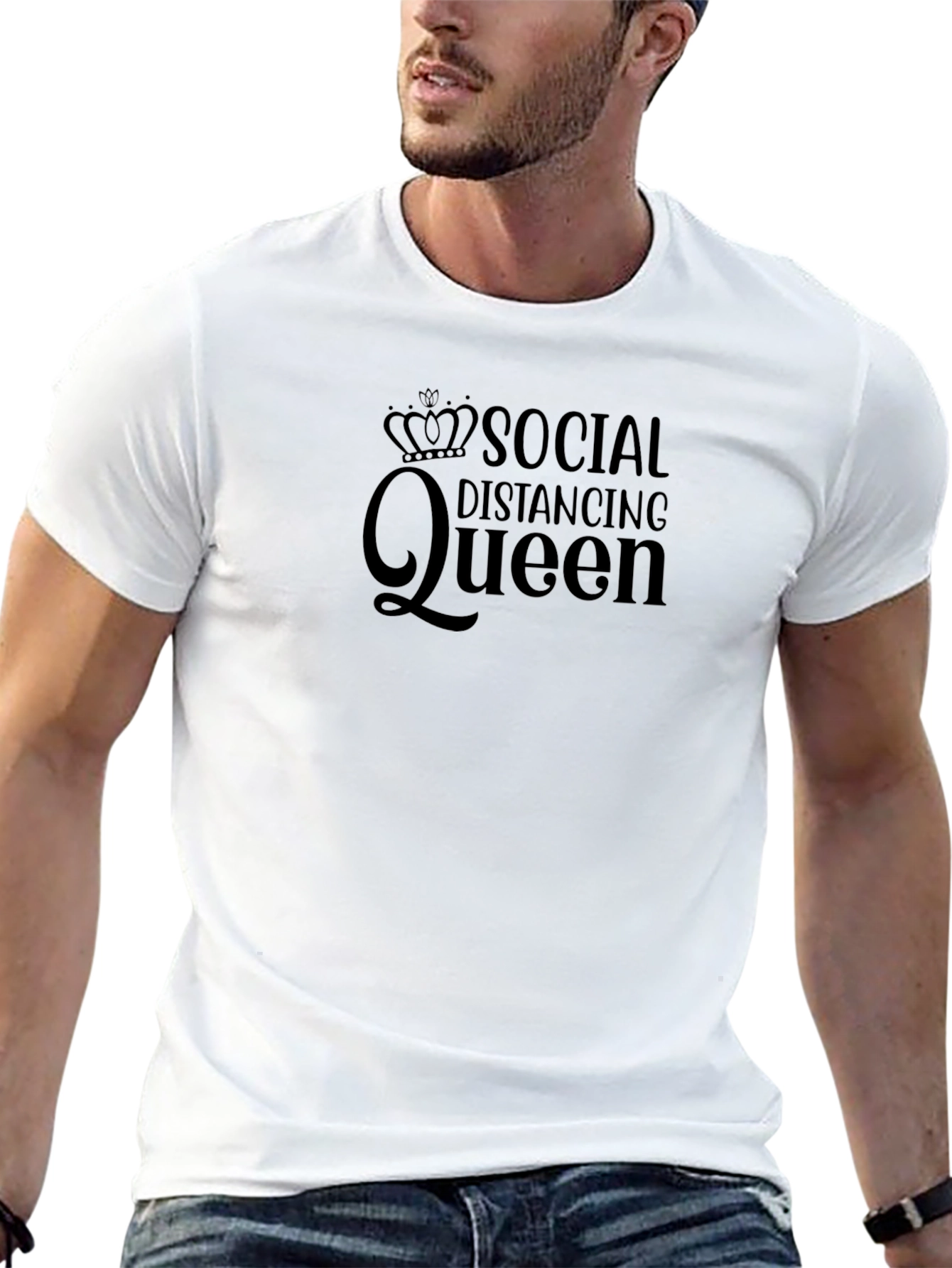 Social Distancing Queen Black Graphic T-Shirt