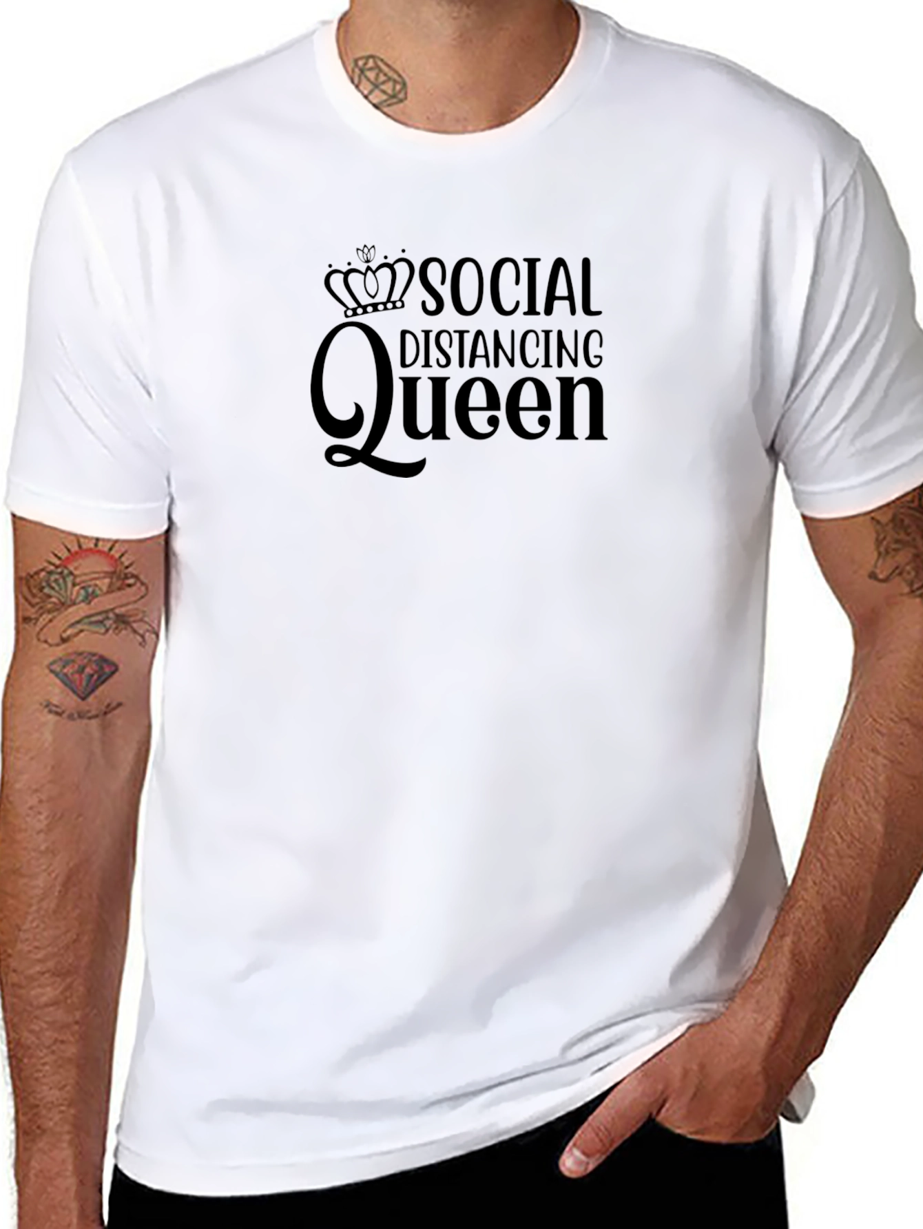 Social Distancing Queen Black Graphic T-Shirt