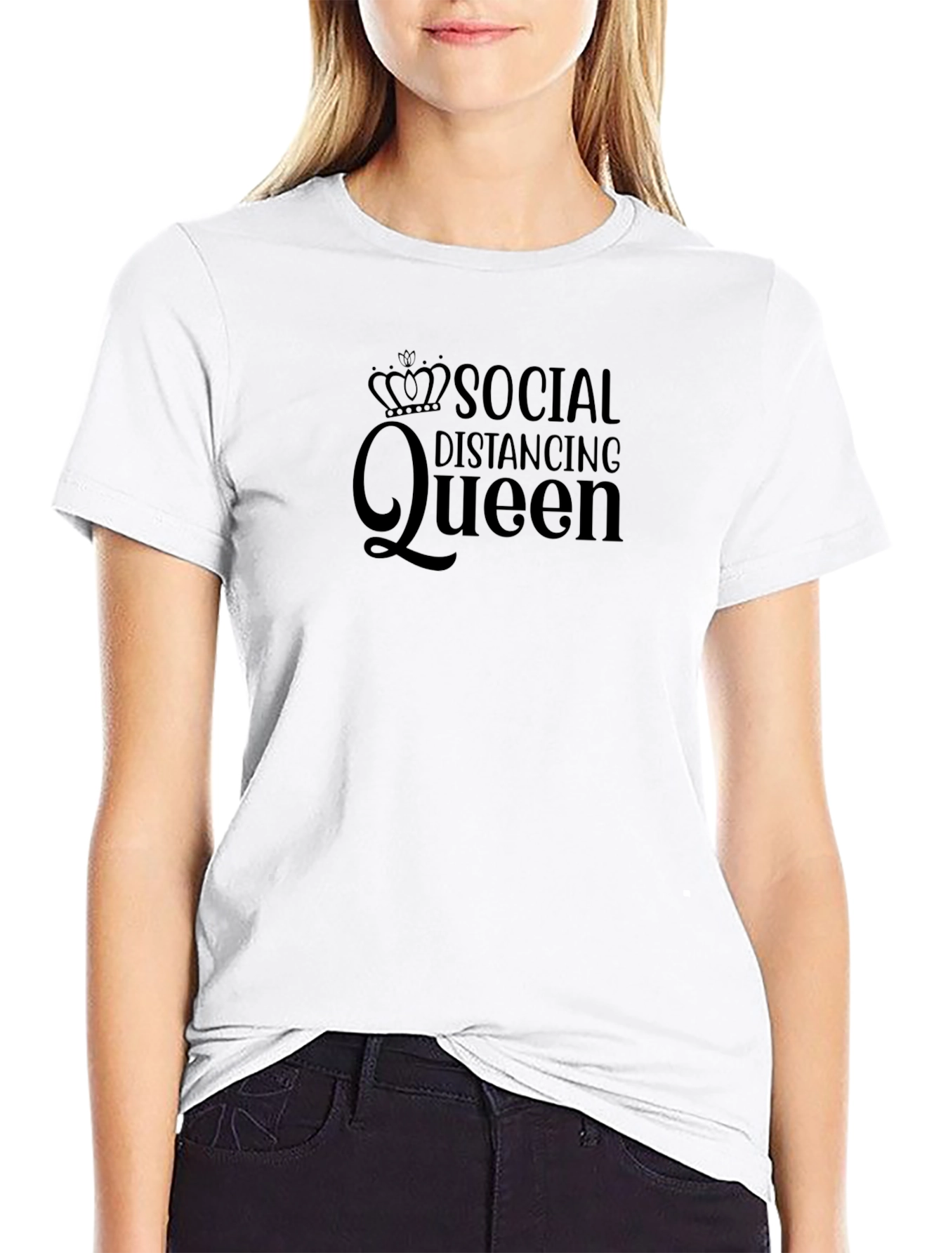 Social Distancing Queen Black Graphic T-Shirt