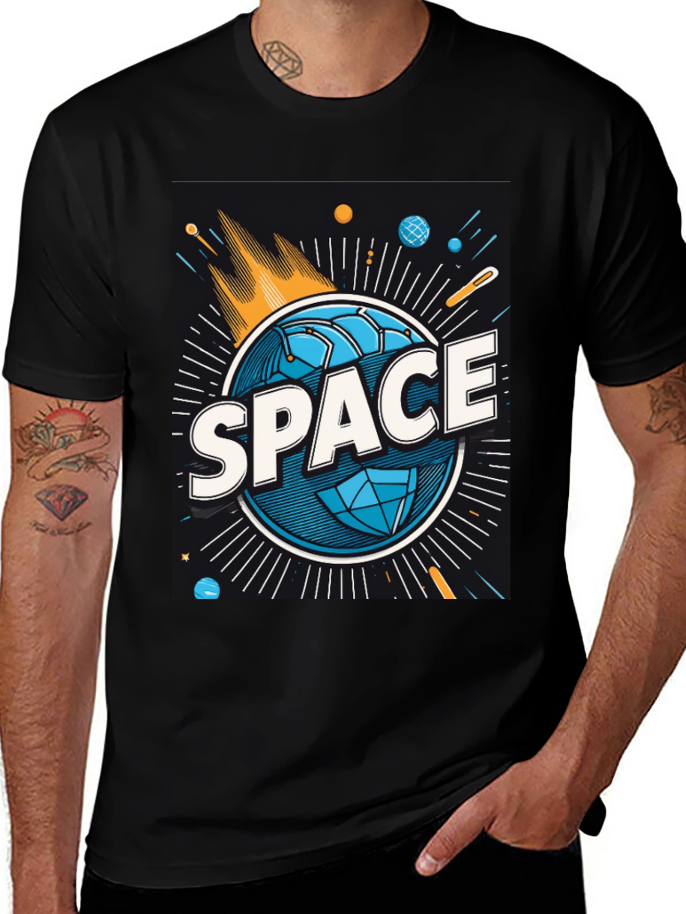 Space Graphic Tee - Mens Black Cotton T-Shirt