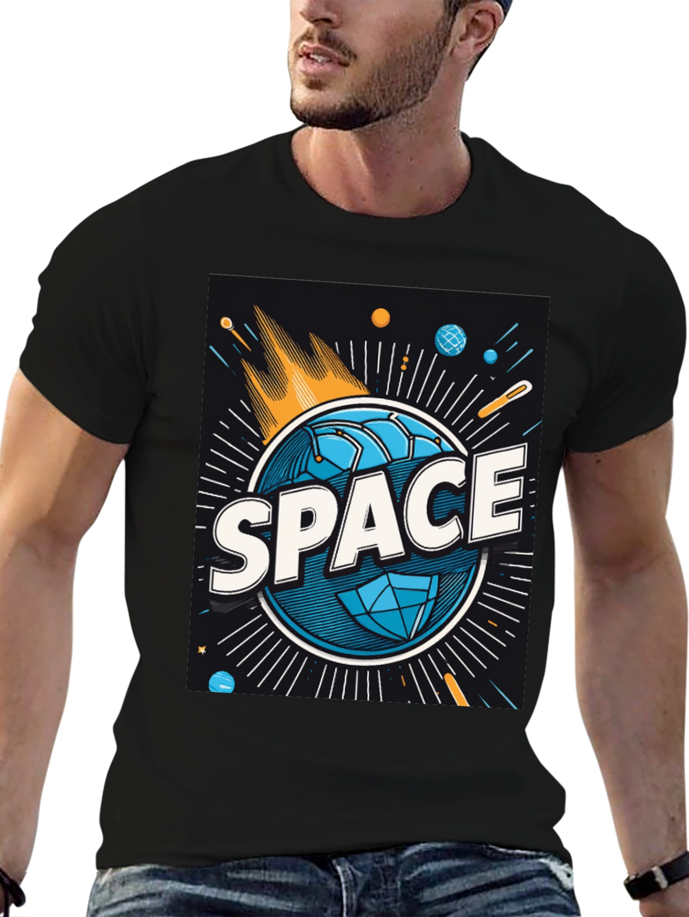 Space Graphic Tee - Mens Black Cotton T-Shirt