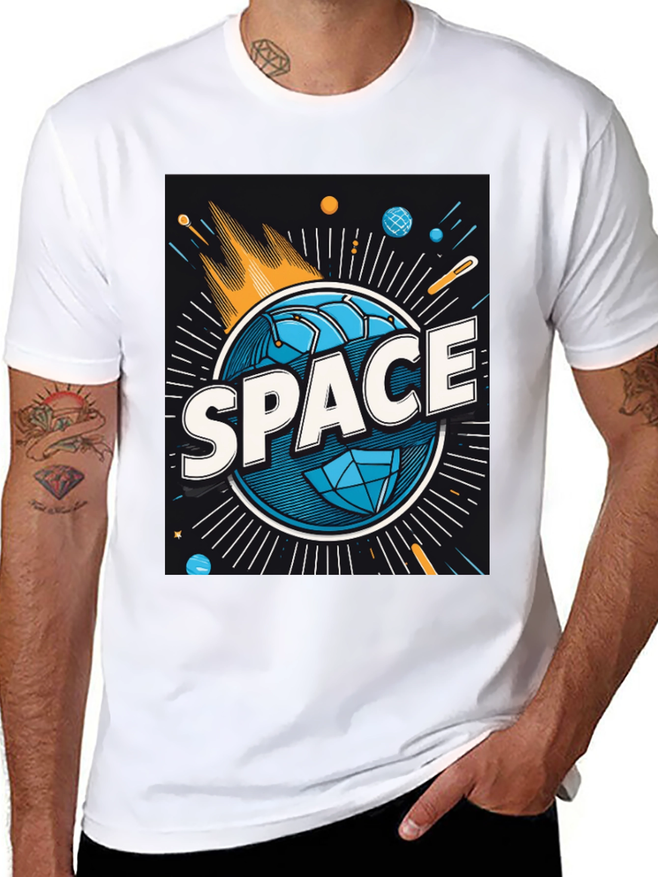 Space Graphic Tee - Mens Black Cotton T-Shirt
