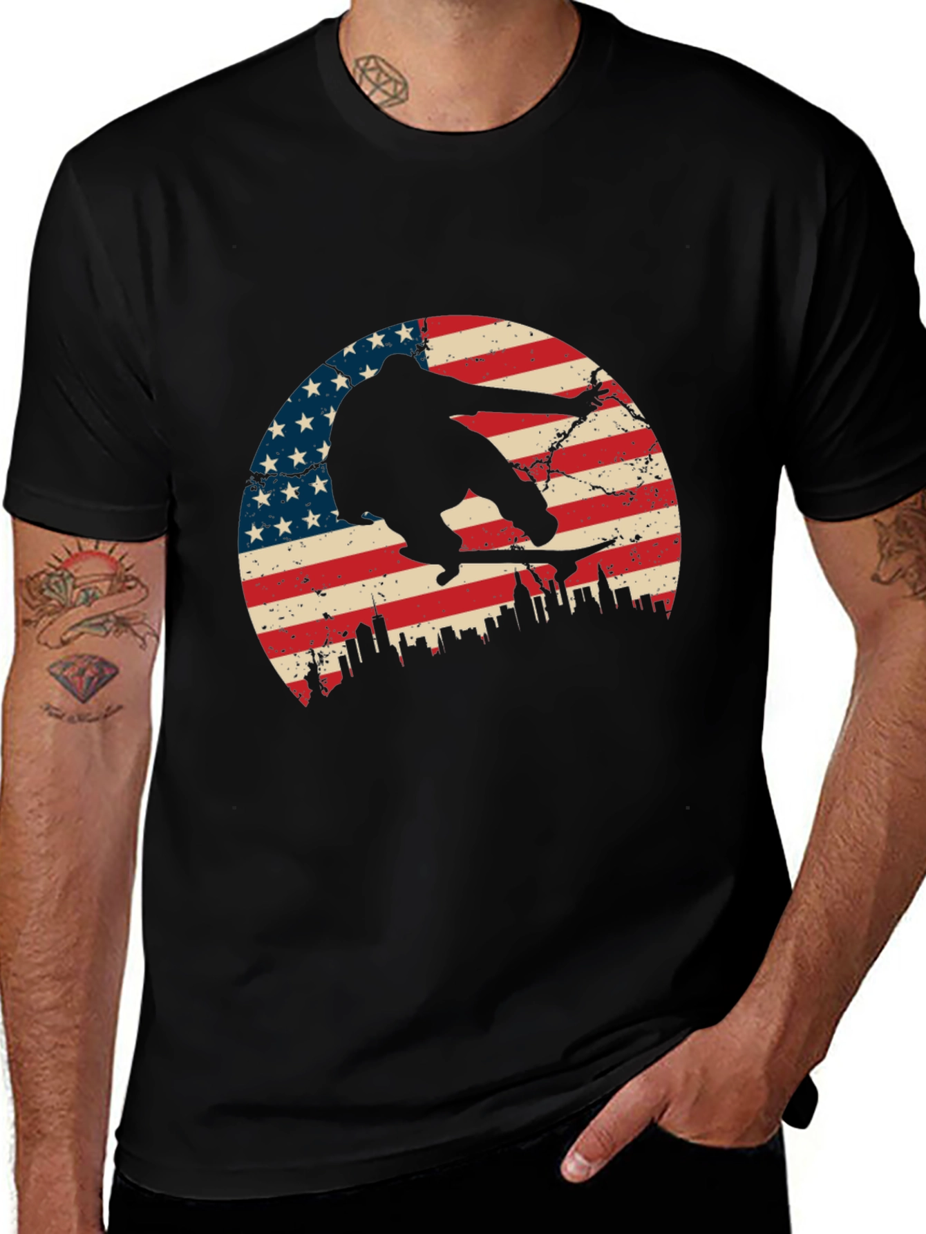 Skateboarding USA Flag Graphic T-Shirt