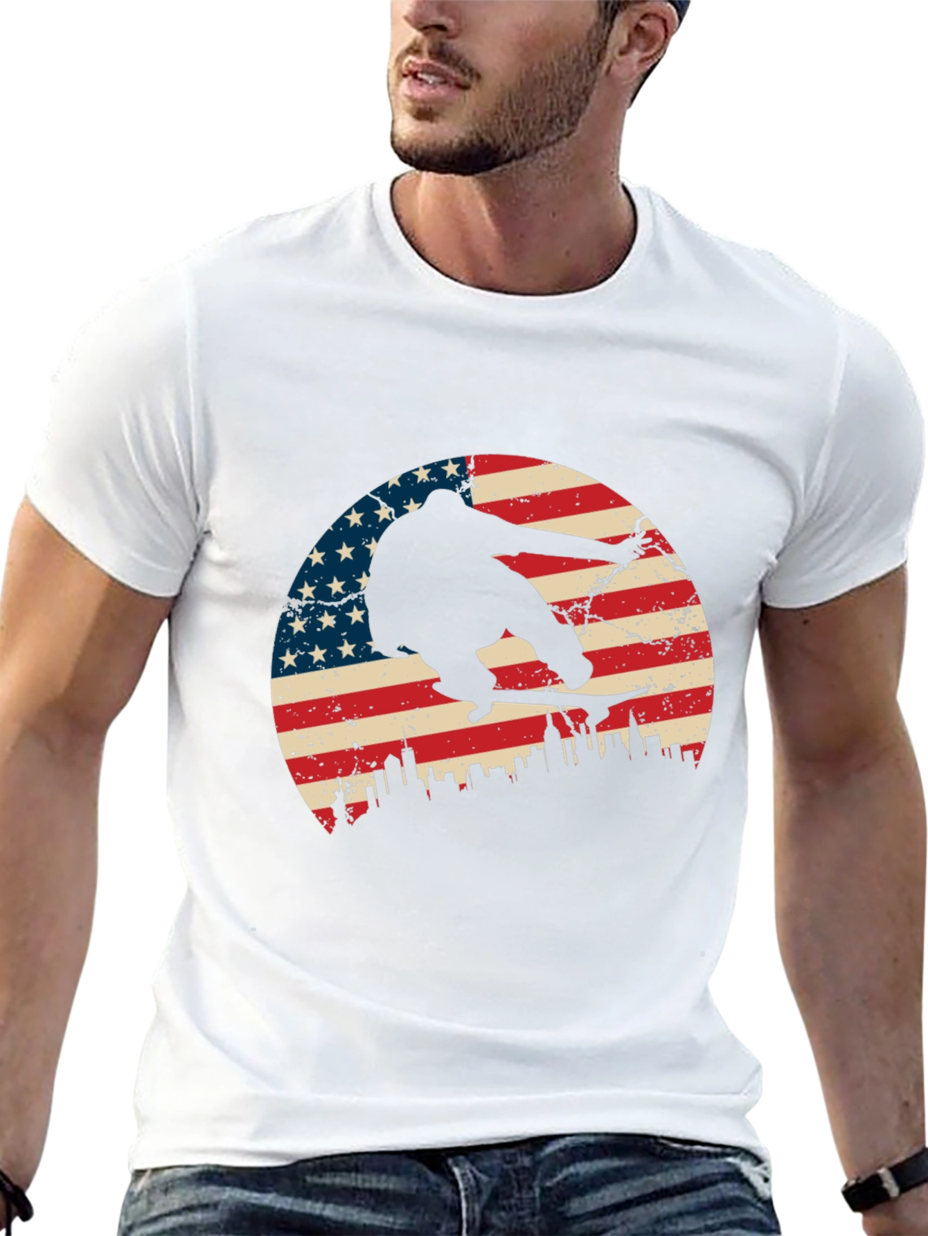 Skateboarding USA Flag Graphic T-Shirt
