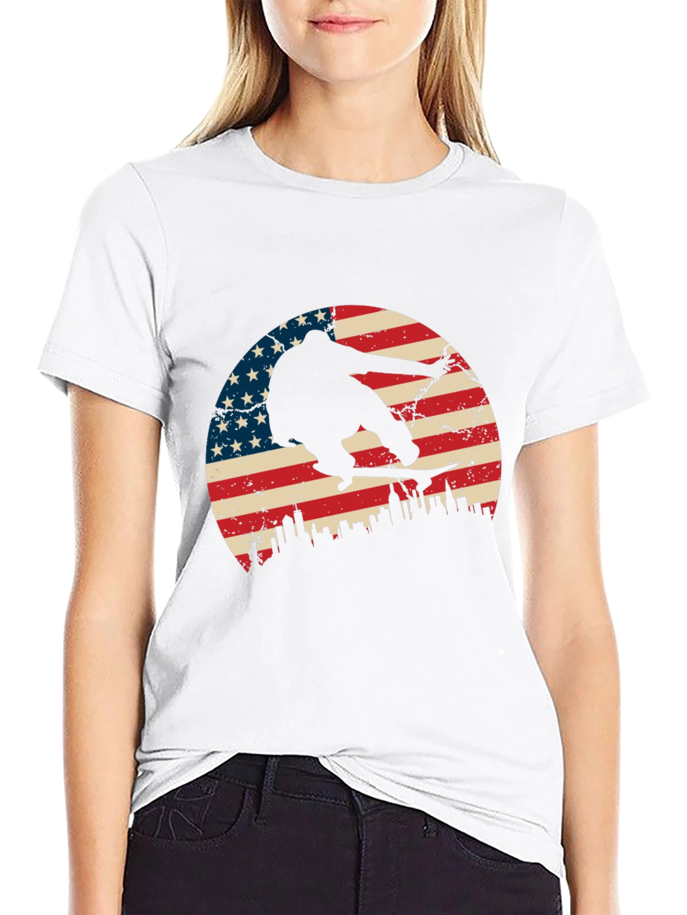 Skateboarding USA Flag Graphic T-Shirt