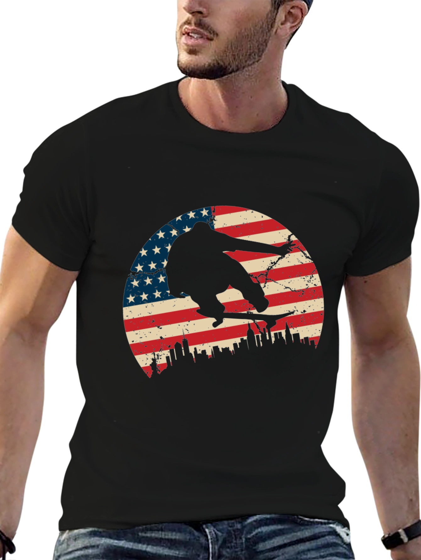 Skateboarding USA Flag Graphic T-Shirt