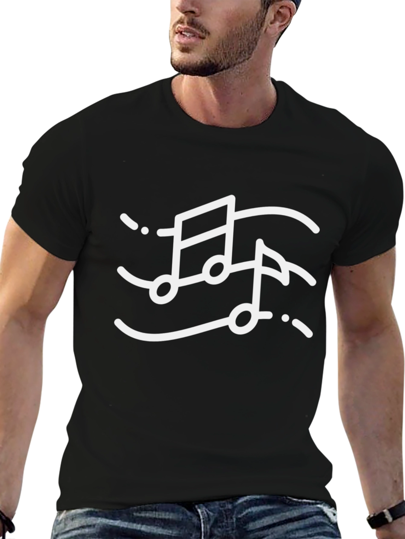 Musical Notes Graphic Tee - Stylish Black T-Shirt