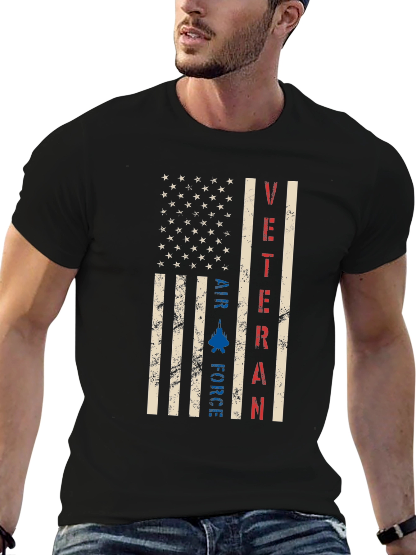 Air Force Veteran American Flag Graphic T-Shirt