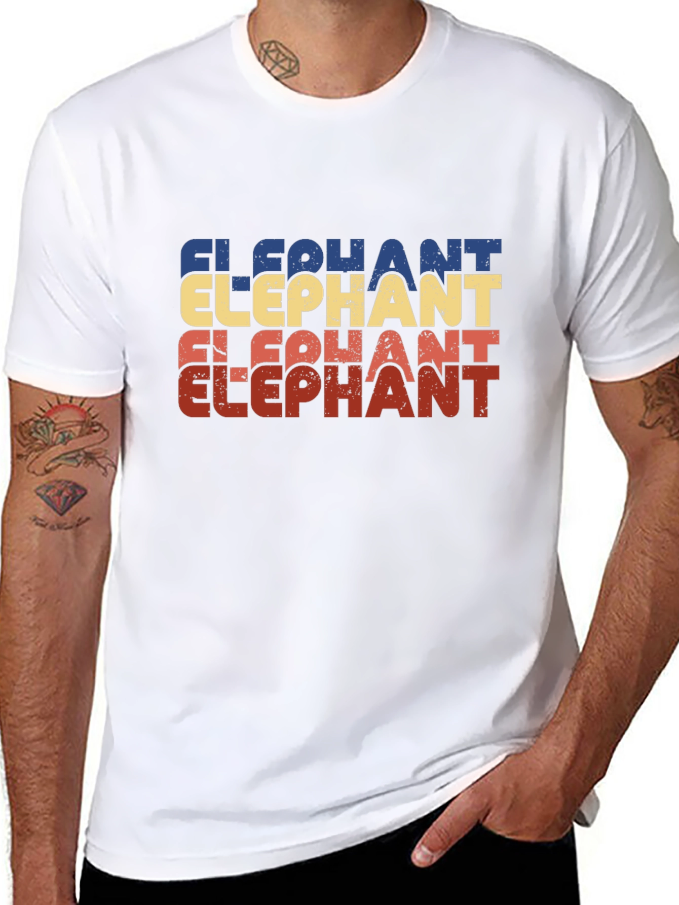 Retro Elephant Graphic Print Black T-Shirt