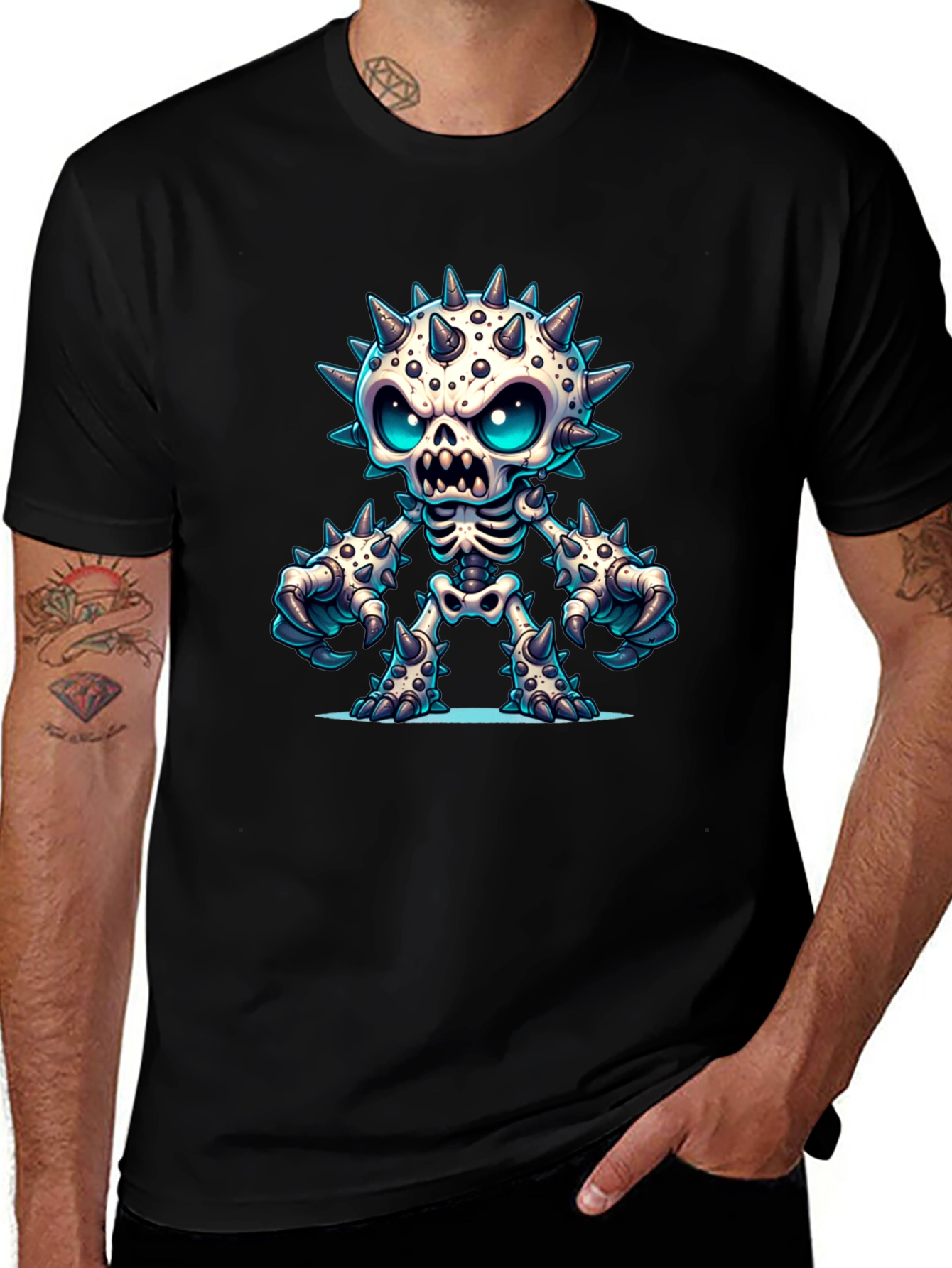 Spiked Skeleton Graphic Tee - Edgy Style