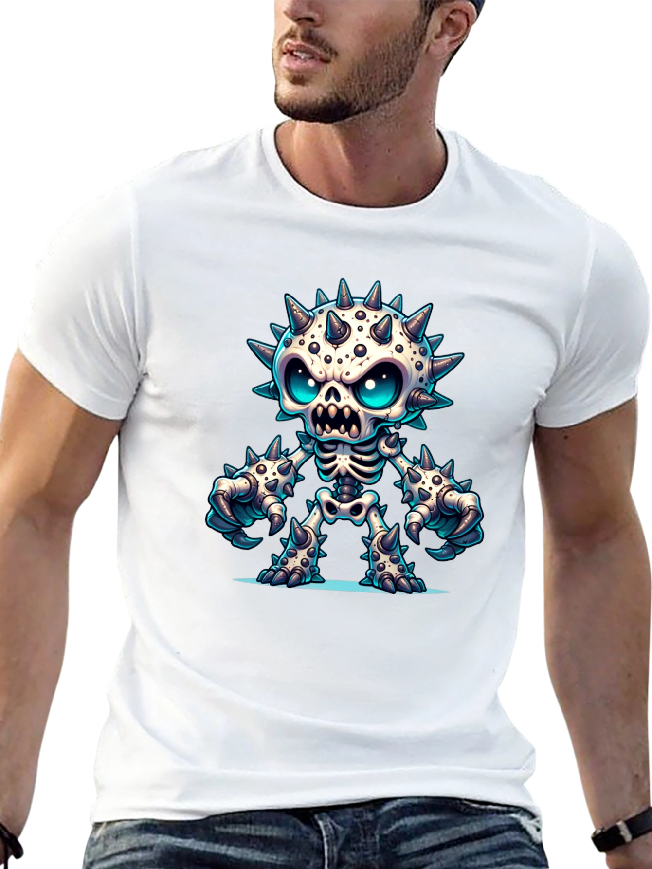Spiked Skeleton Graphic Tee - Edgy Style