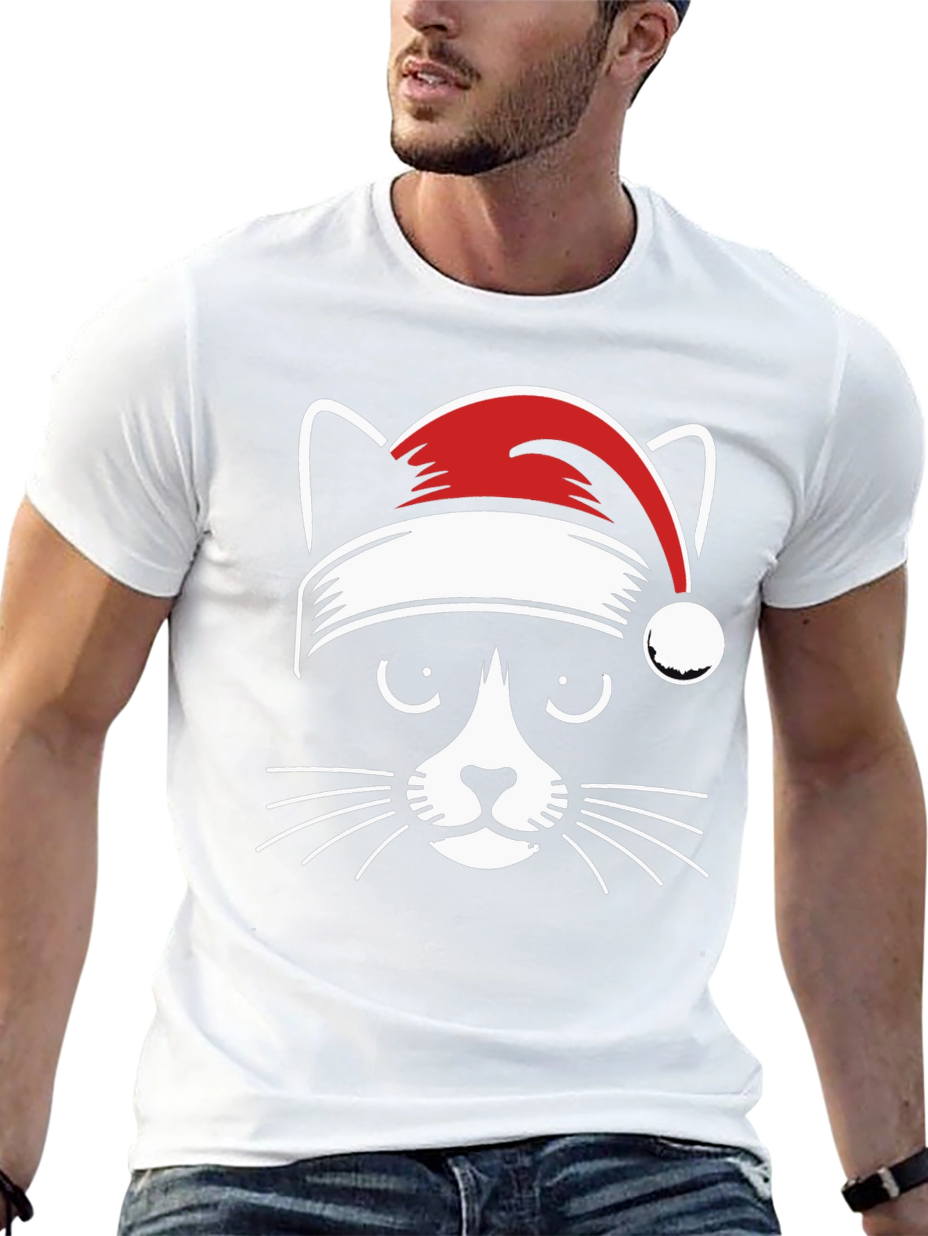 Festive Cat Tee - Santa Hat Graphic T-Shirt