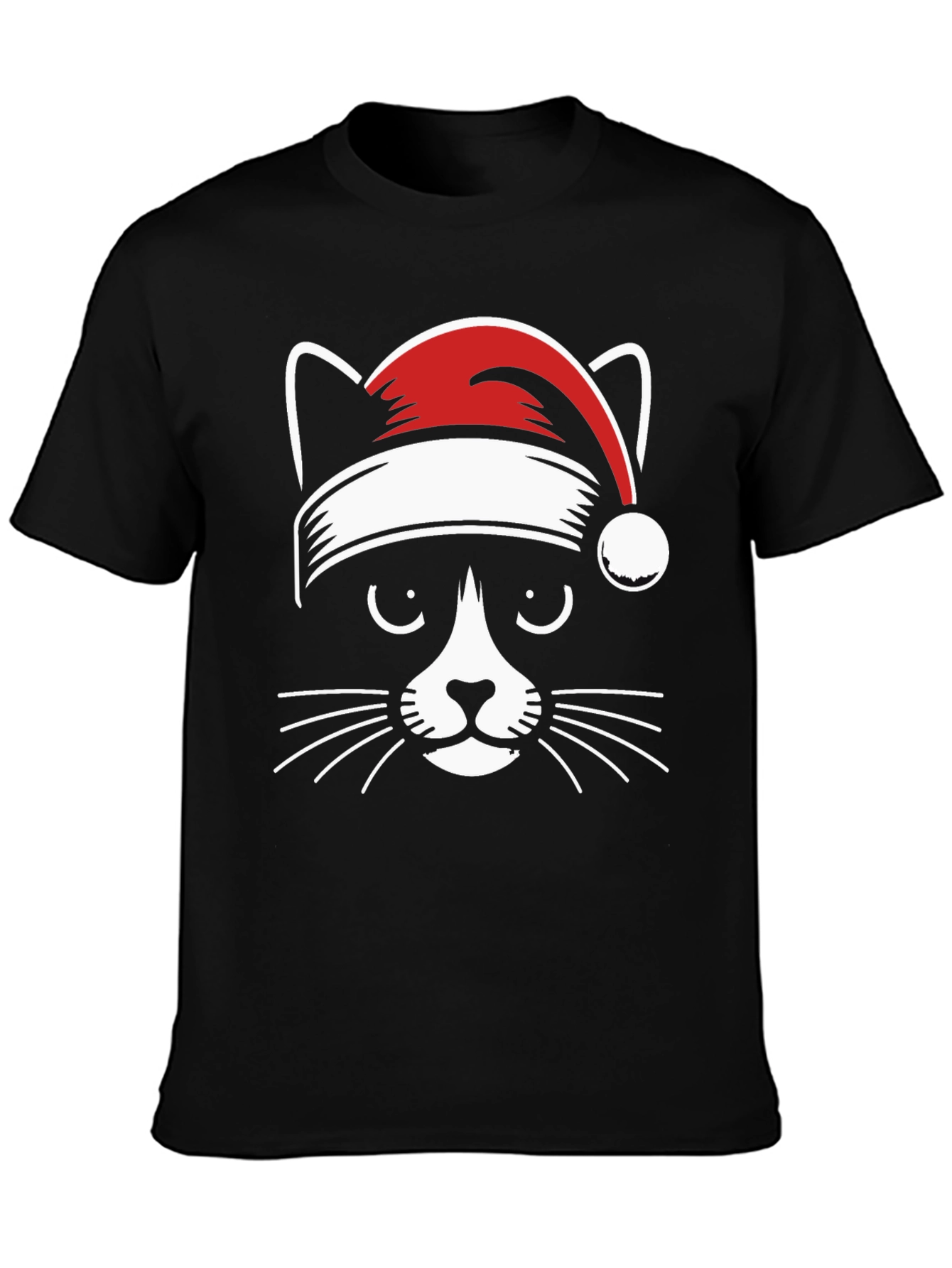 Festive Cat Tee - Santa Hat Graphic T-Shirt