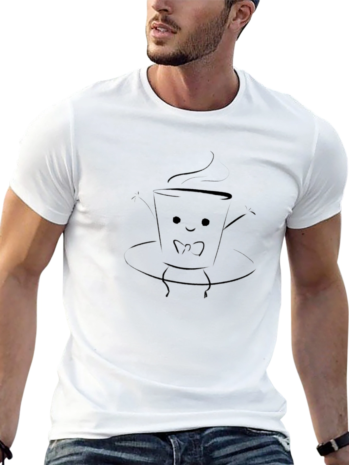 Cute Coffee Cup Graphic Tee - Black T-Shirt