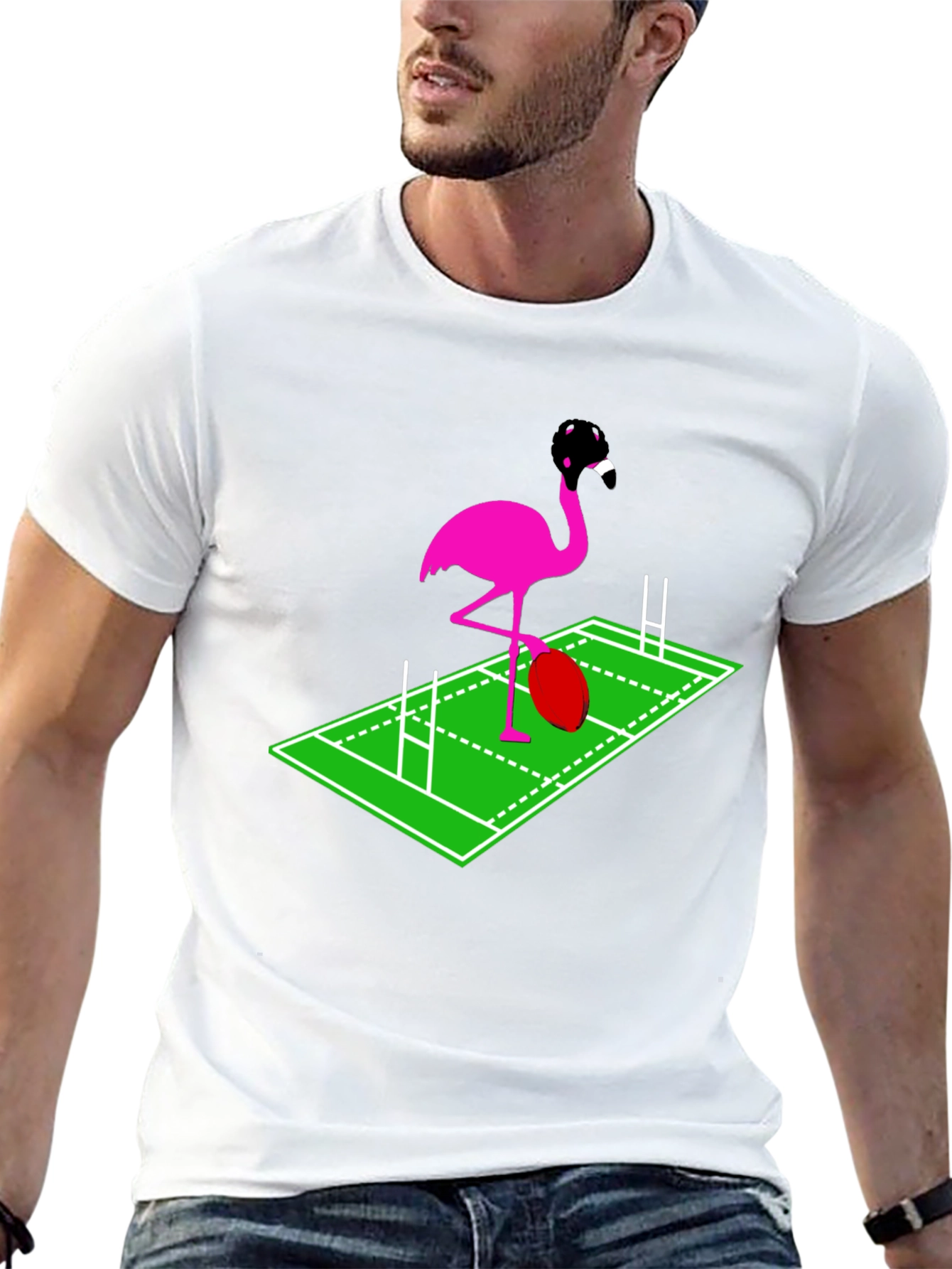Rugby Flamingo Graphic Tee - Black Cotton T-Shirt