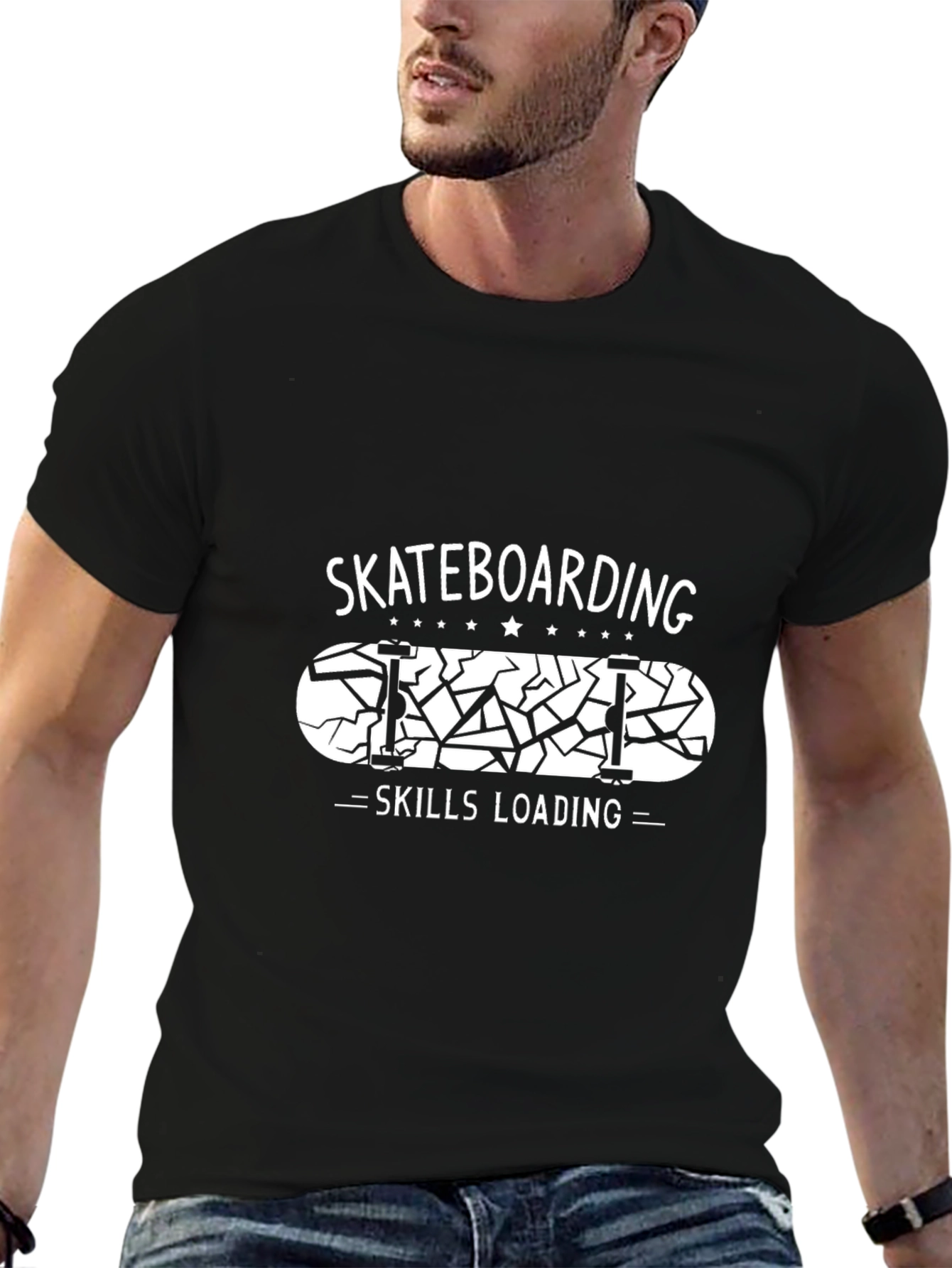 Skateboarding Skills Loading Black Graphic Tee
