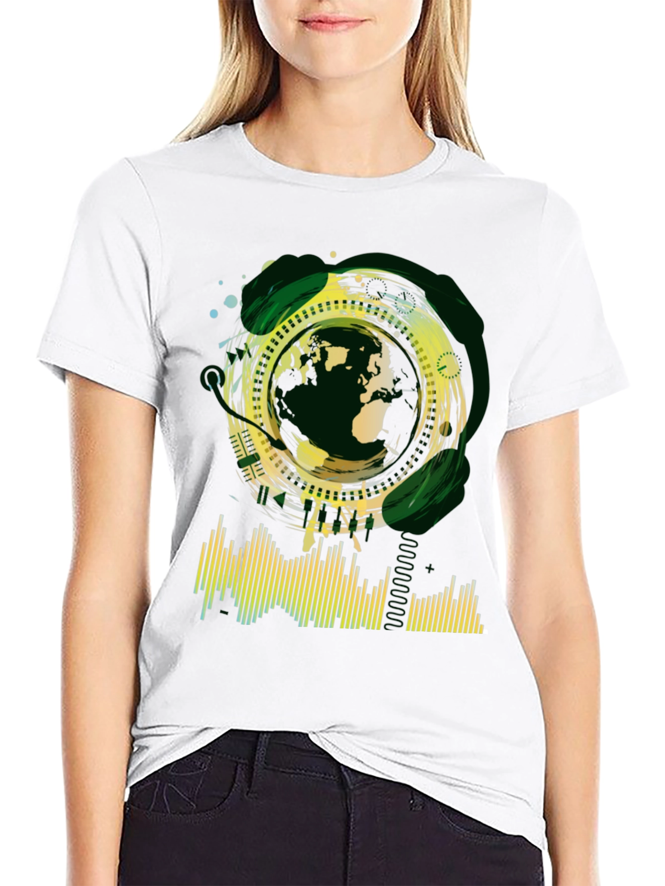 Abstract Globe Graphic Tee - Black