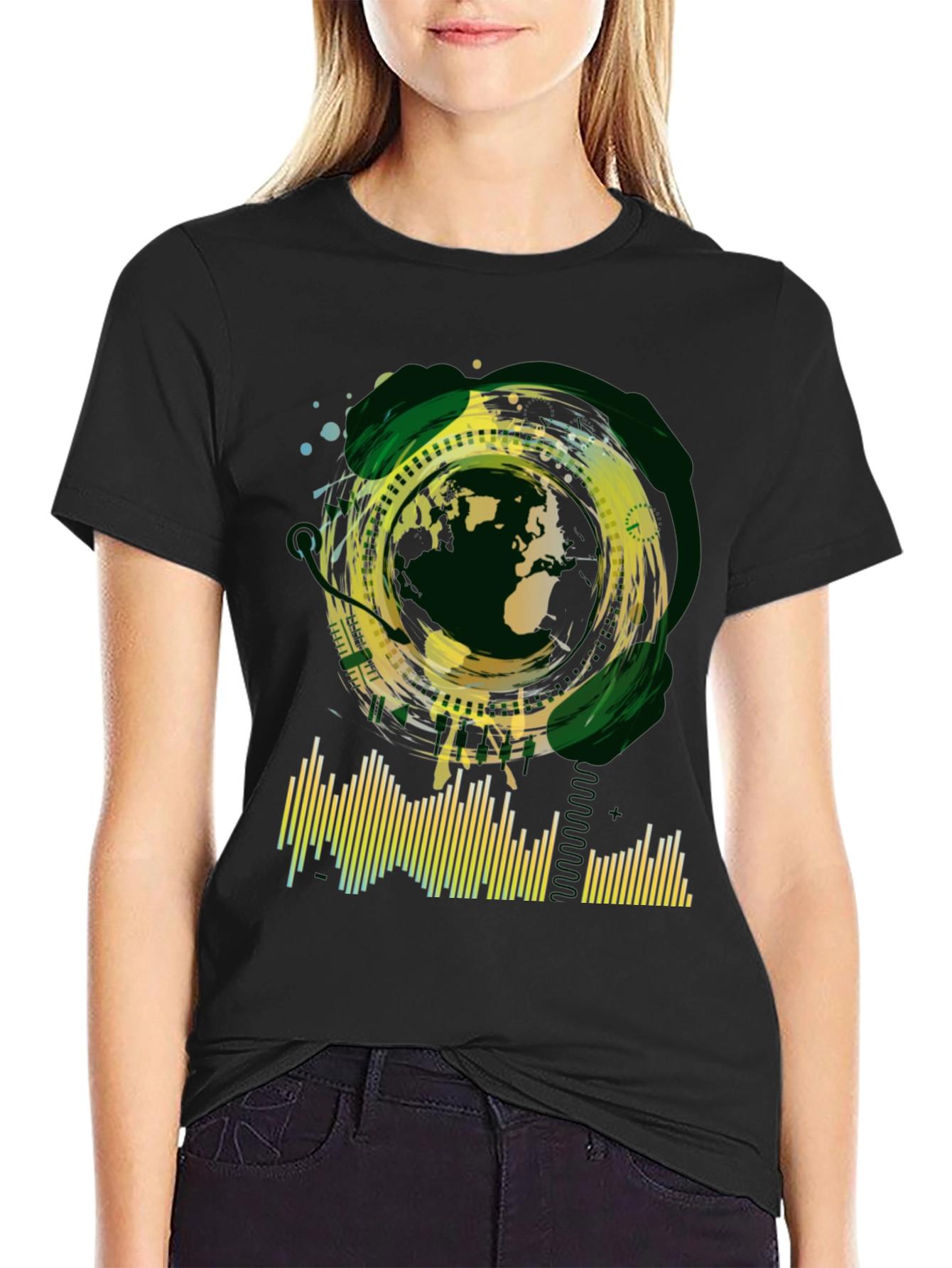 Abstract Globe Graphic Tee - Black