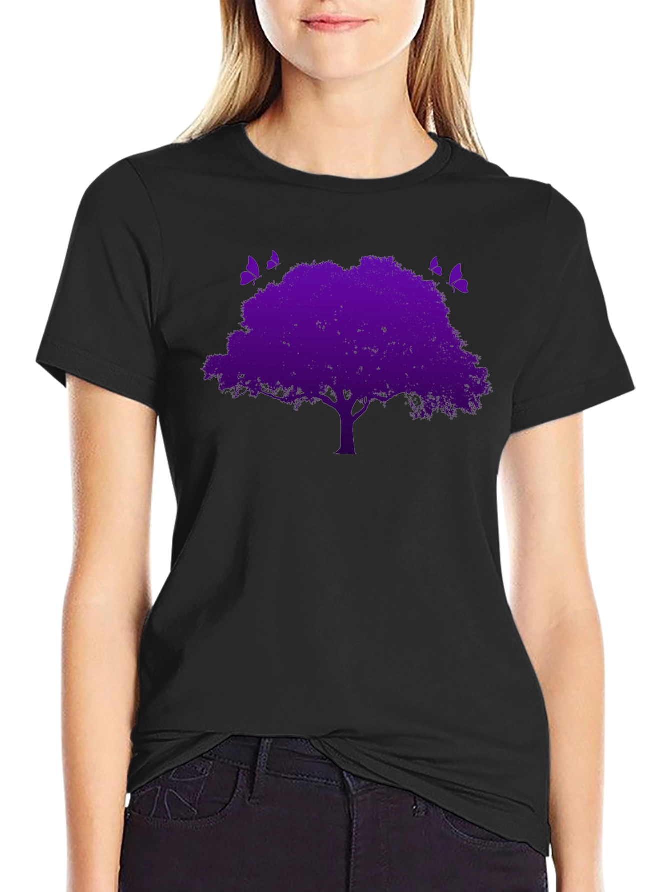 Purple Tree Graphic Tee - Nature Inspired Black T-Shirt