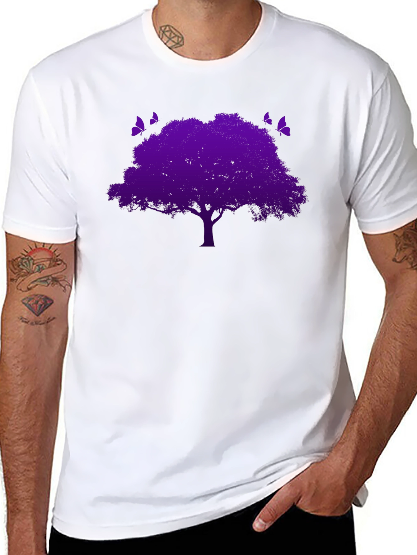 Purple Tree Graphic Tee - Nature Inspired Black T-Shirt