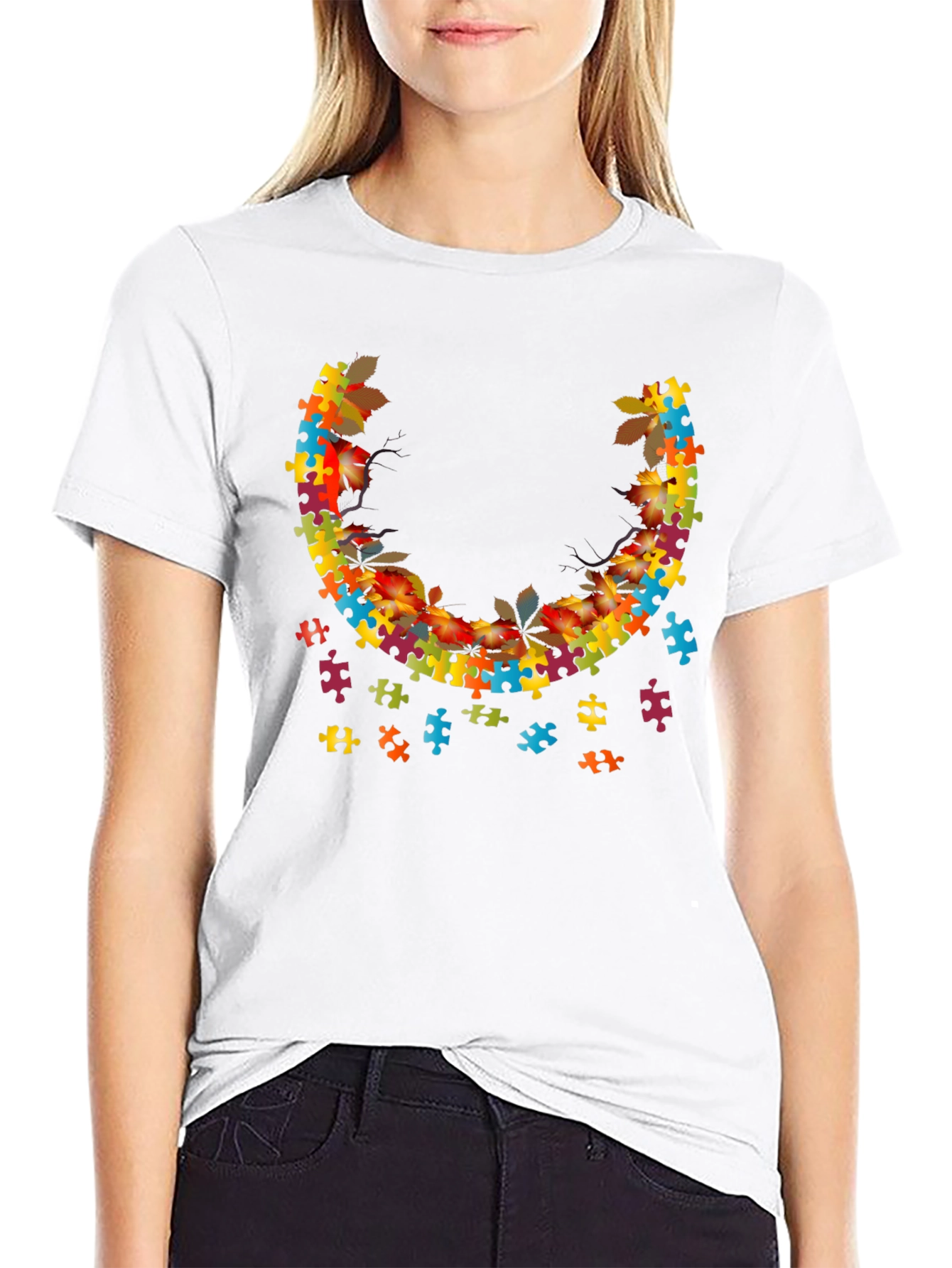 Autism Awareness Puzzle Piece Leaves T-Shirt
