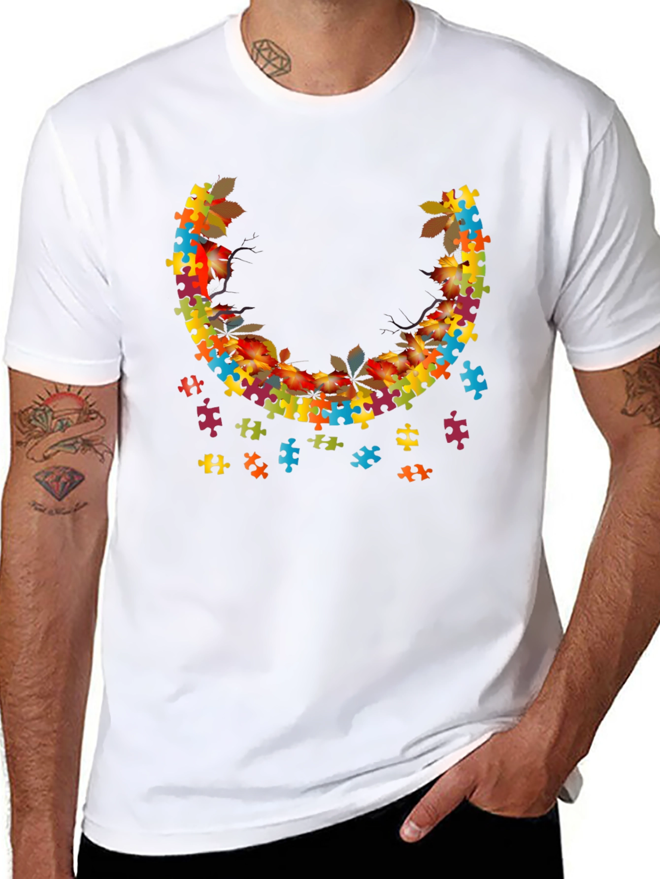 Autism Awareness Puzzle Piece Leaves T-Shirt