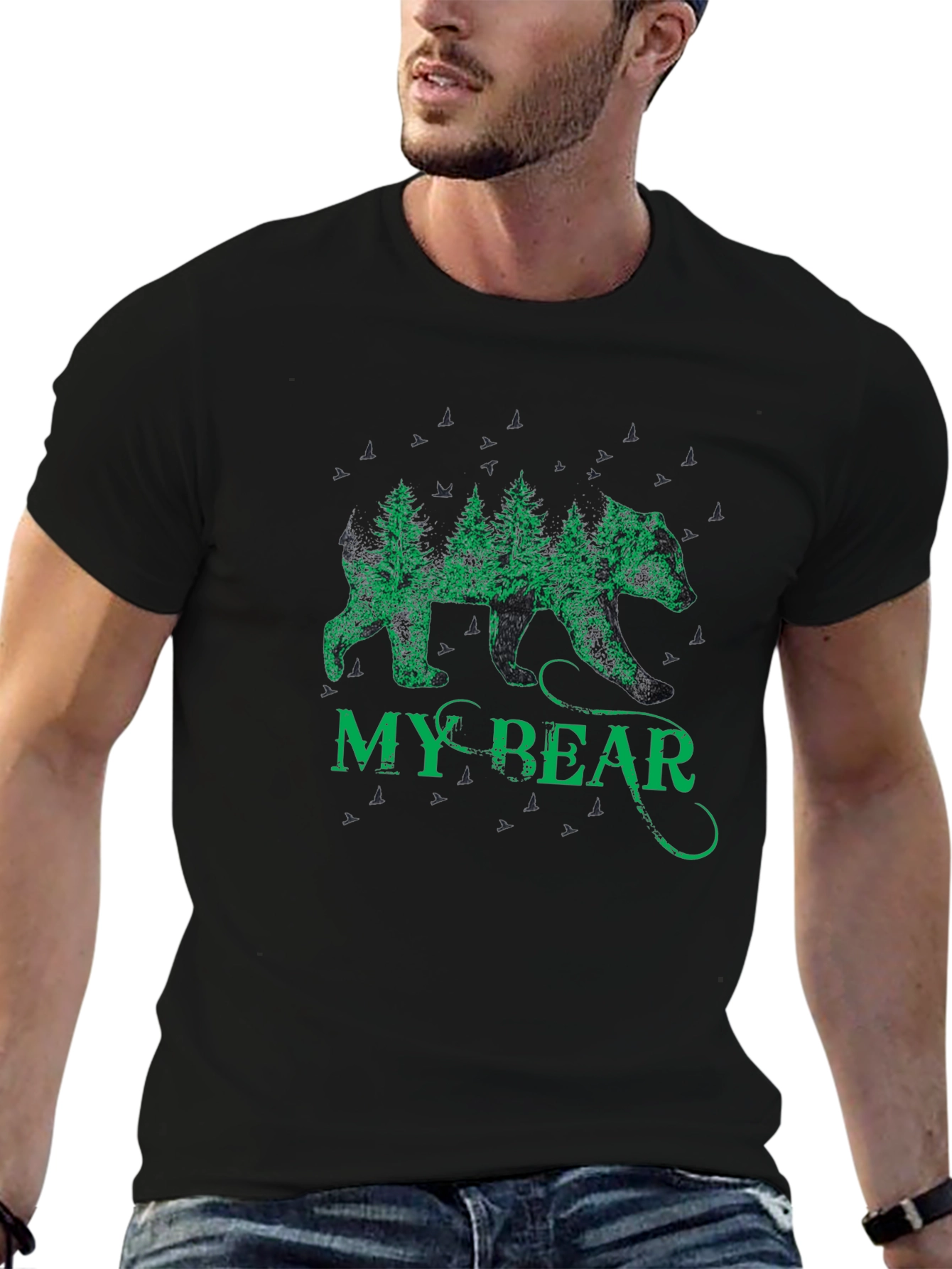 Nature Bear Graphic Tee - Black Cotton