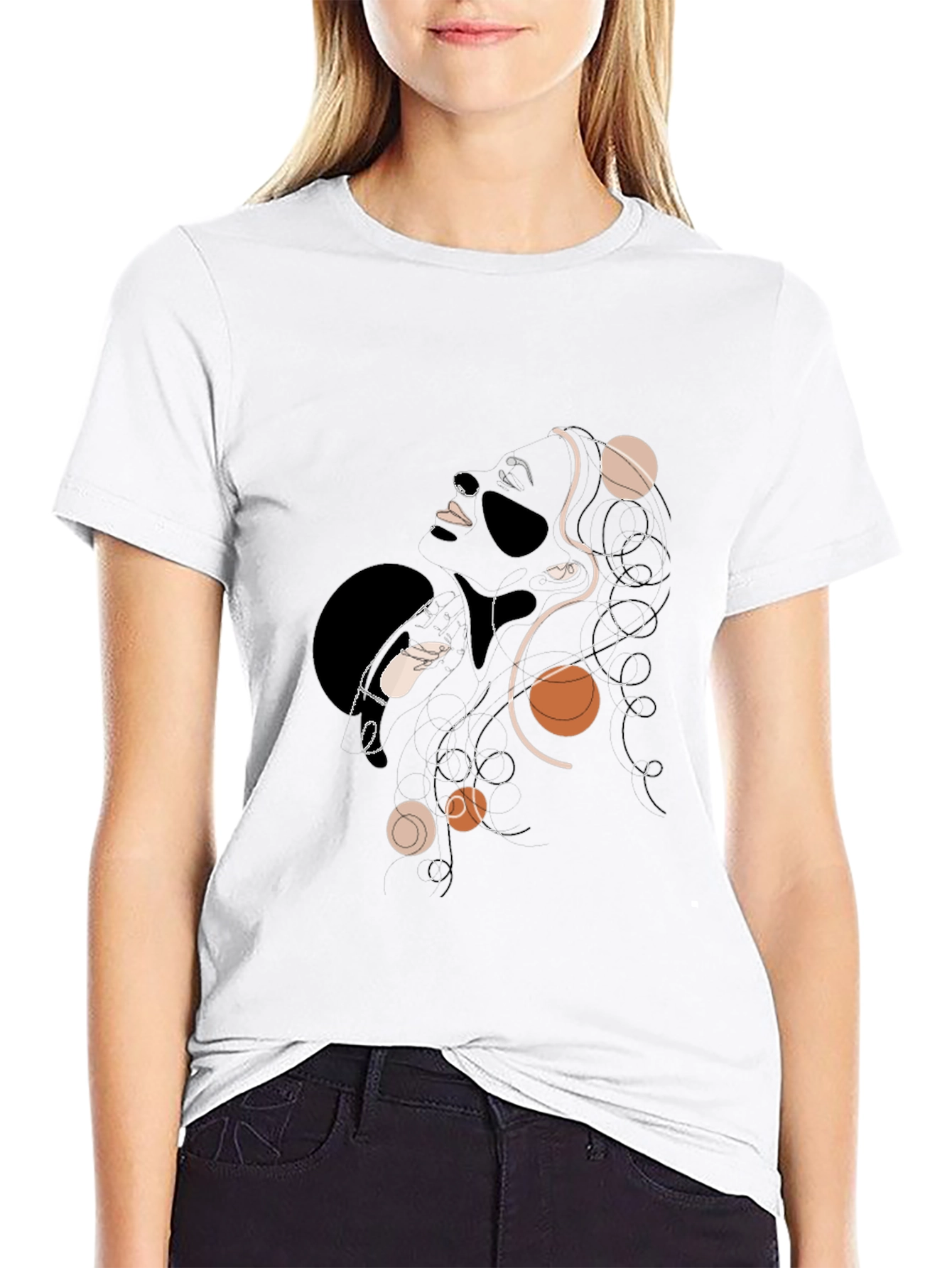 Abstract Woman Graphic Print Black T-Shirt