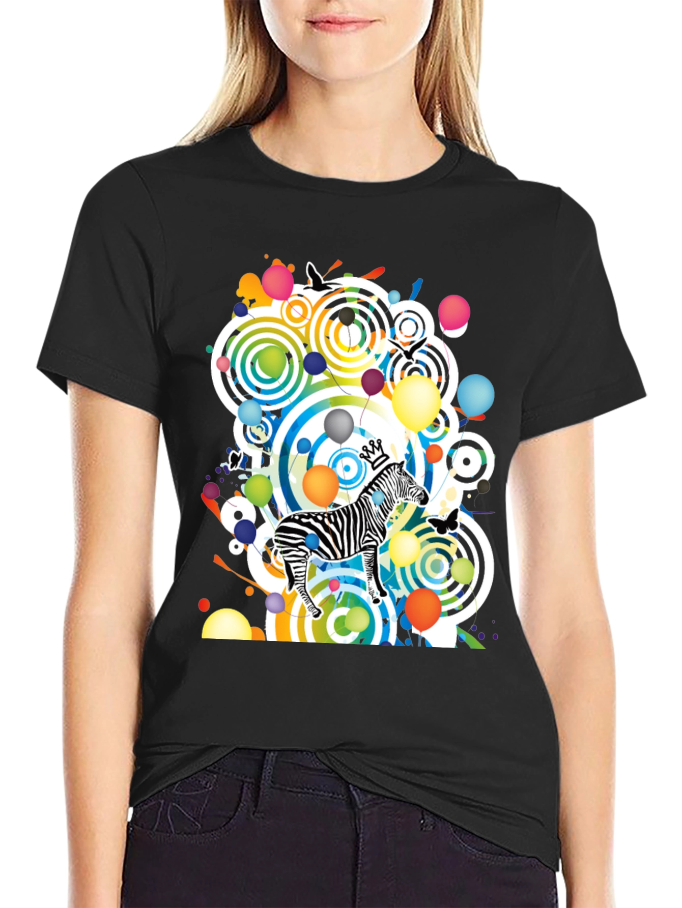 Funky Zebra Graphic Tee - Black Cotton T-Shirt