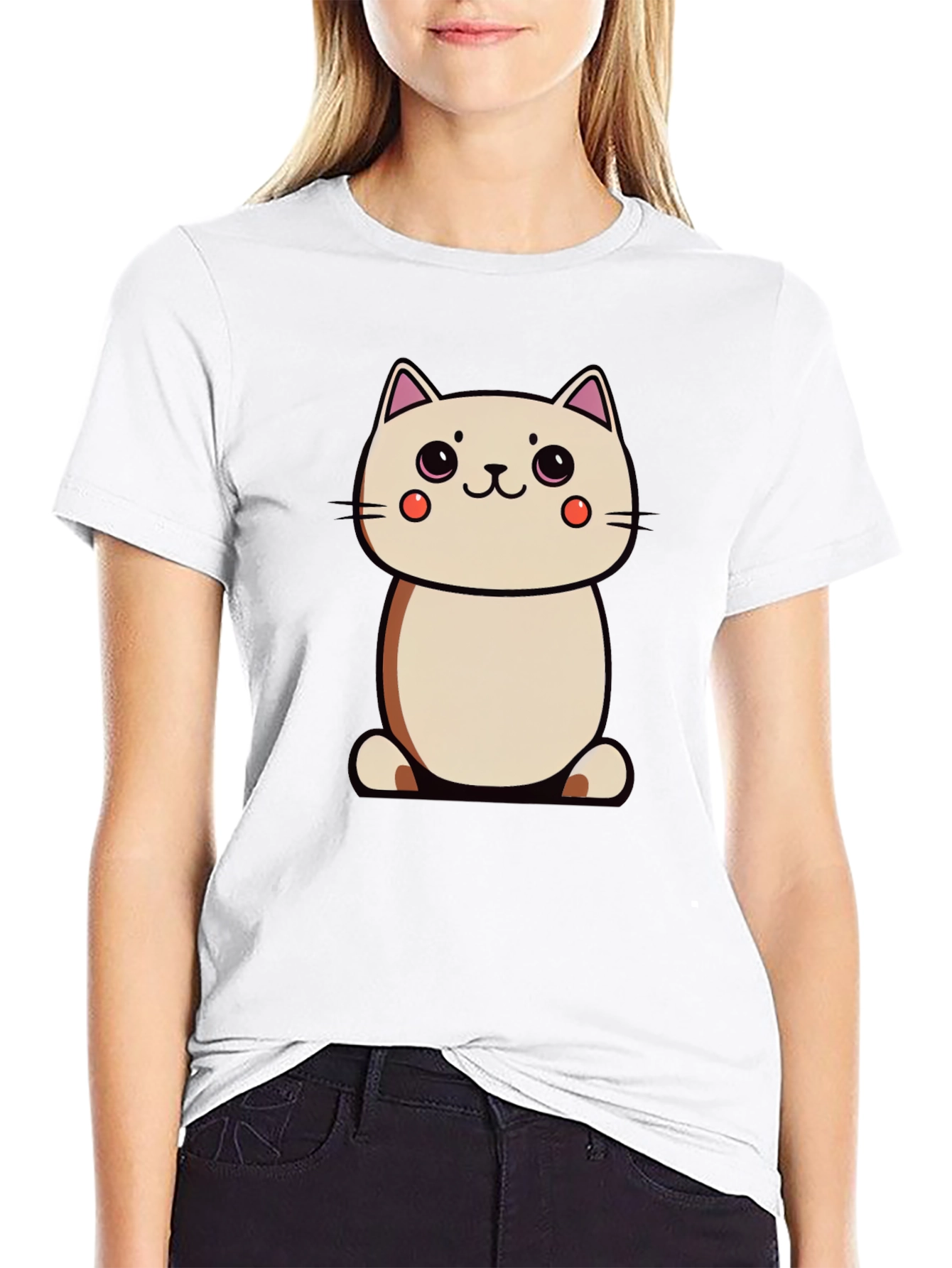 Cute Cartoon Cat Black T-Shirt