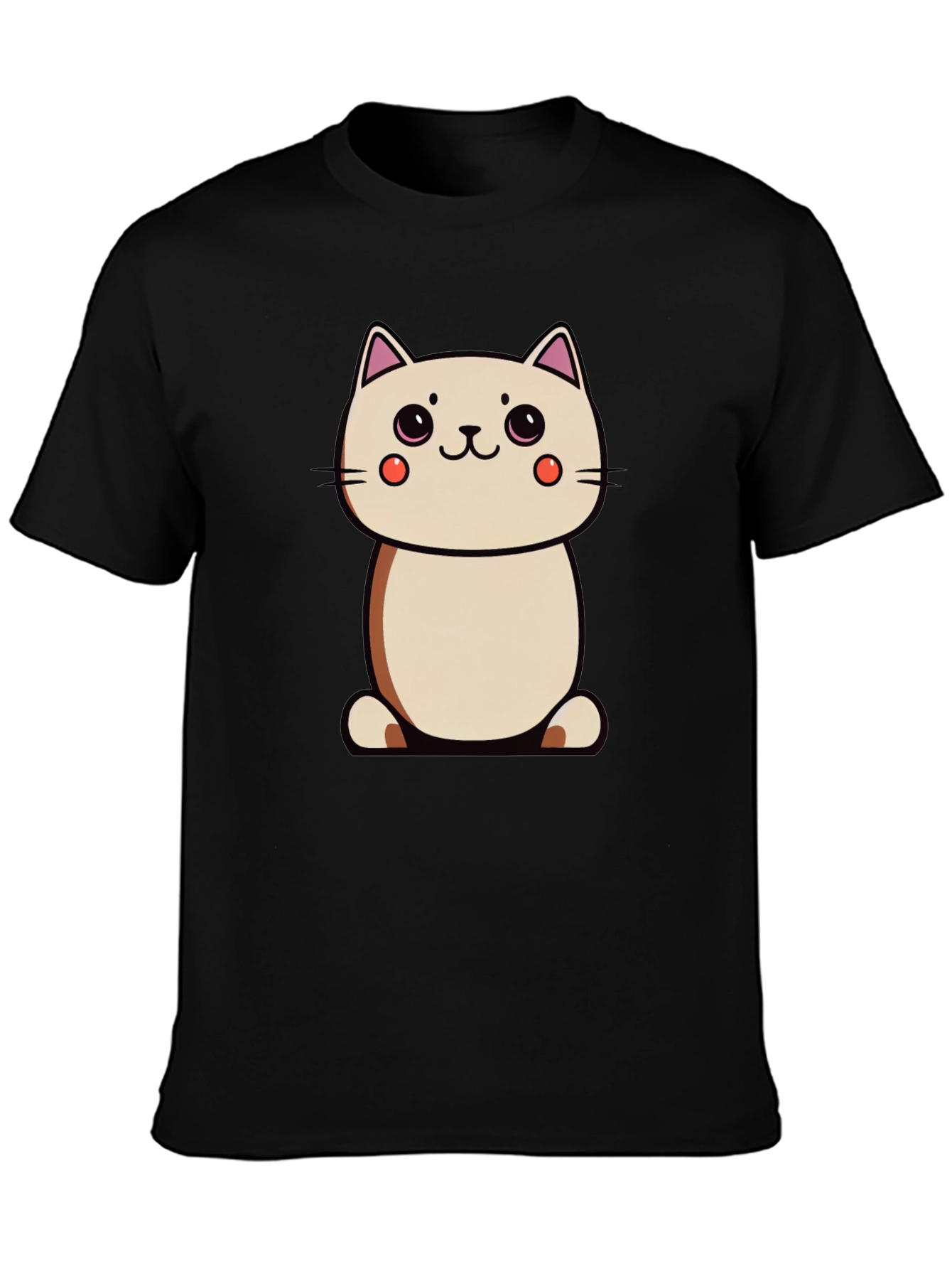 Cute Cartoon Cat Black T-Shirt