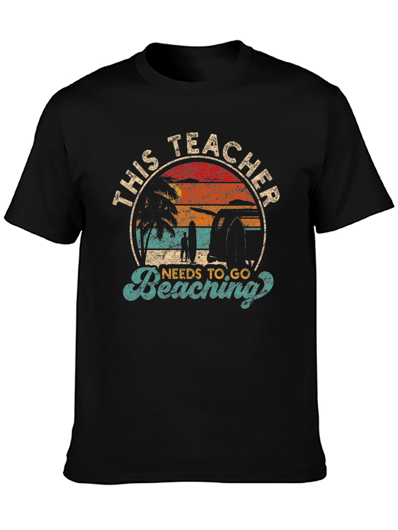 Teacher Beaching T-Shirt - Retro Sunset Vacation Tee