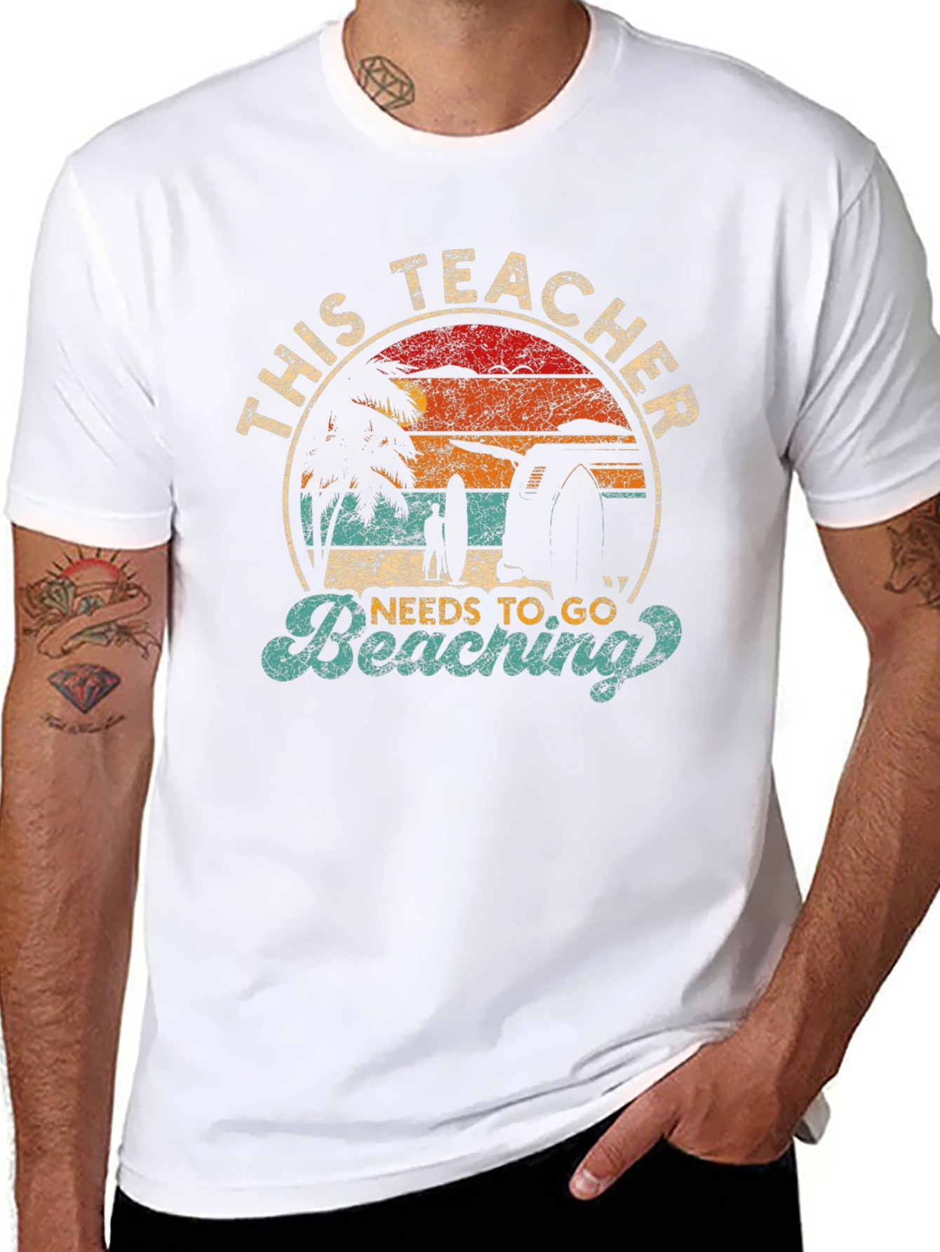Teacher Beaching T-Shirt - Retro Sunset Vacation Tee