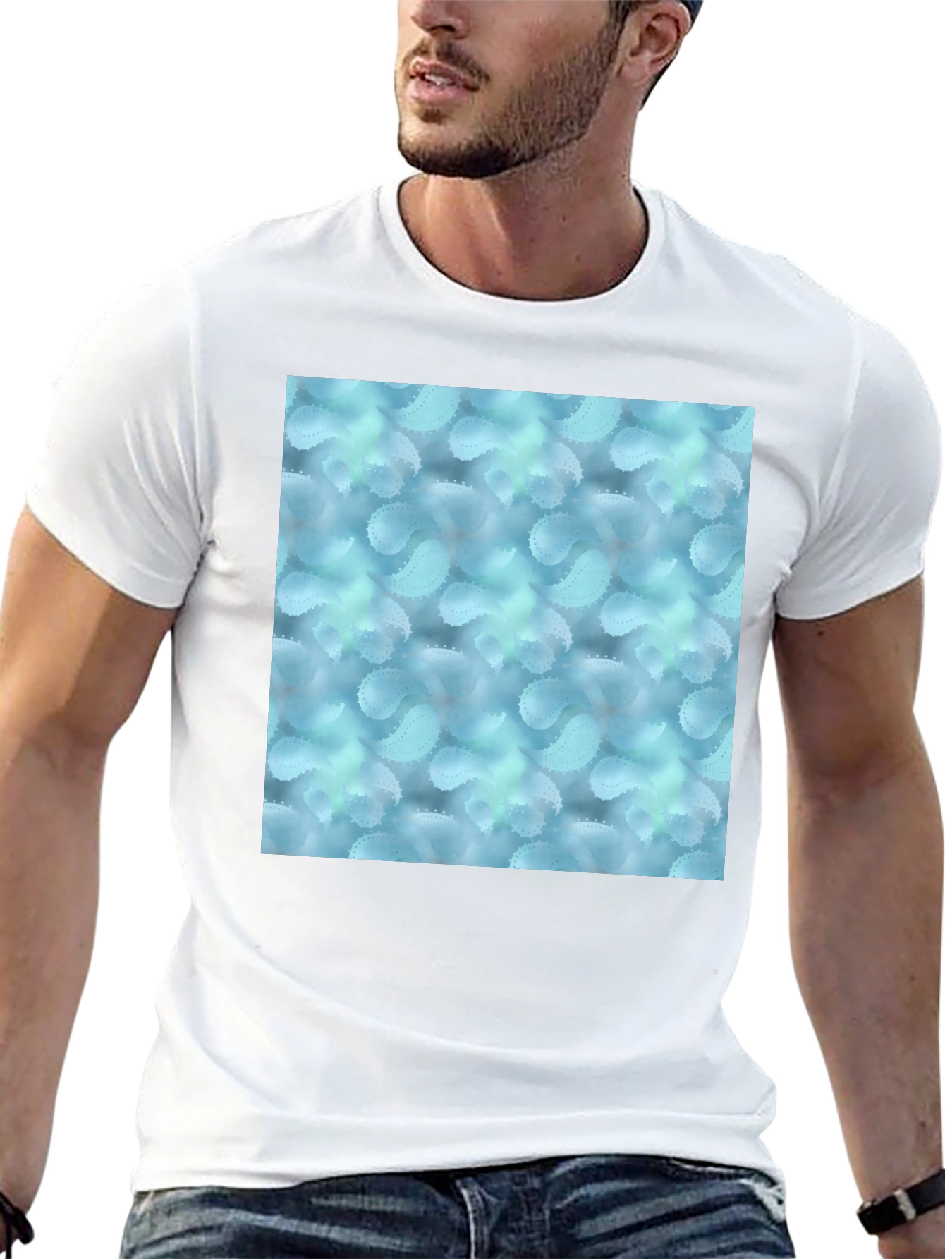 Stylish Black Tee with Abstract Blue Pattern