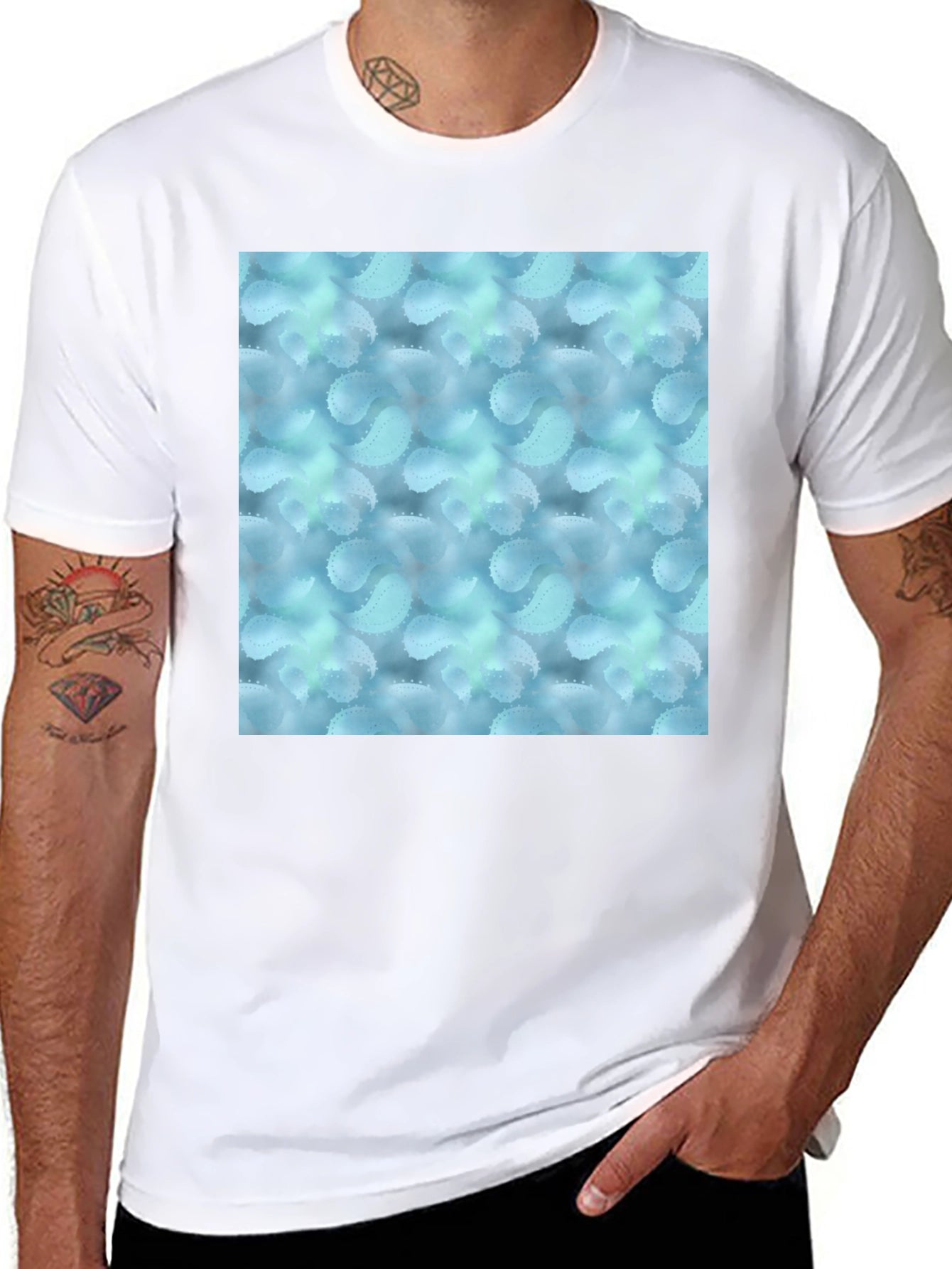 Stylish Black Tee with Abstract Blue Pattern