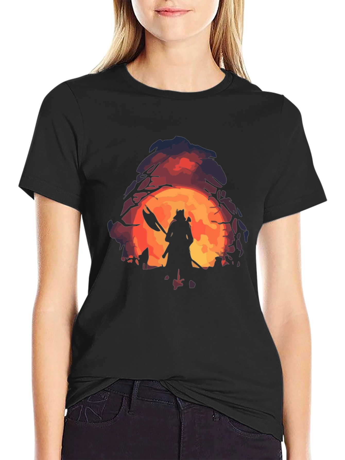Silhouette Warrior Graphic Black T-Shirt